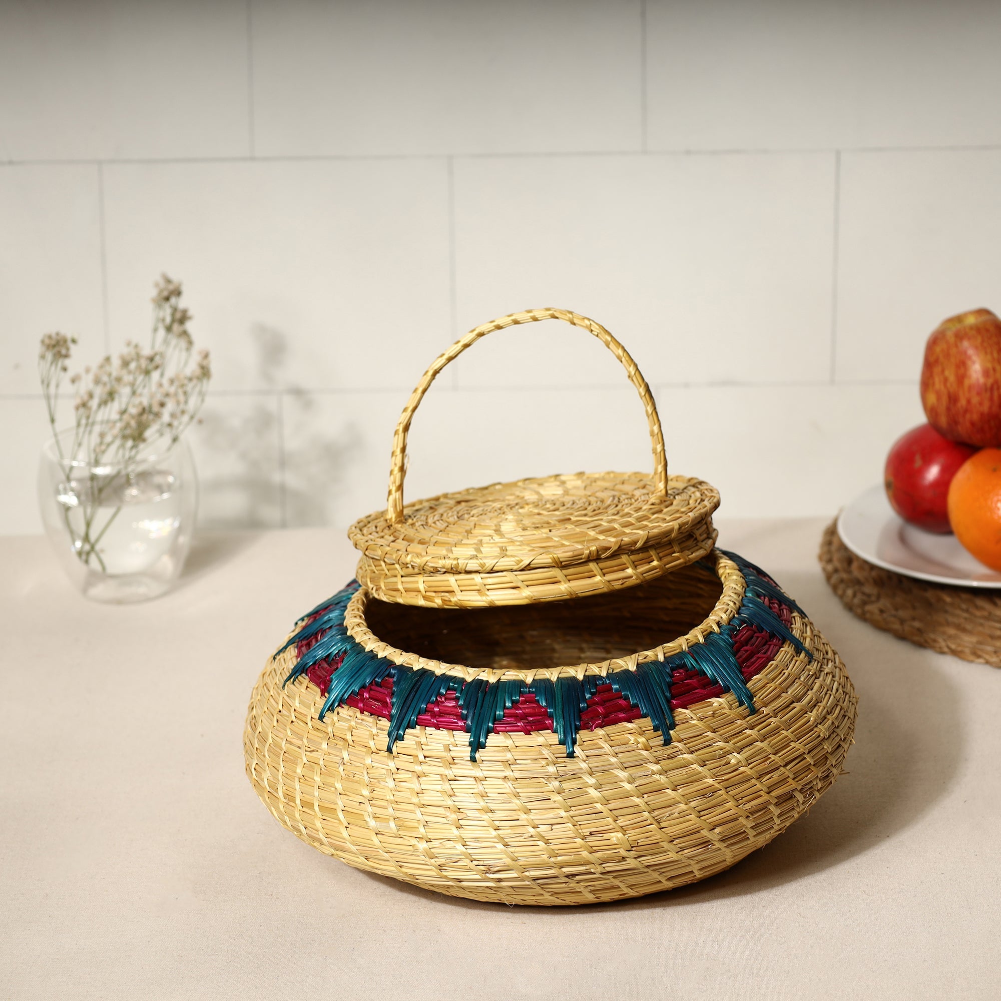 ITOKRI CRAFTS INITIATIVE Beige - Handmade Sikki Grass Multipurpose Basket with Lid (Big) - view 2