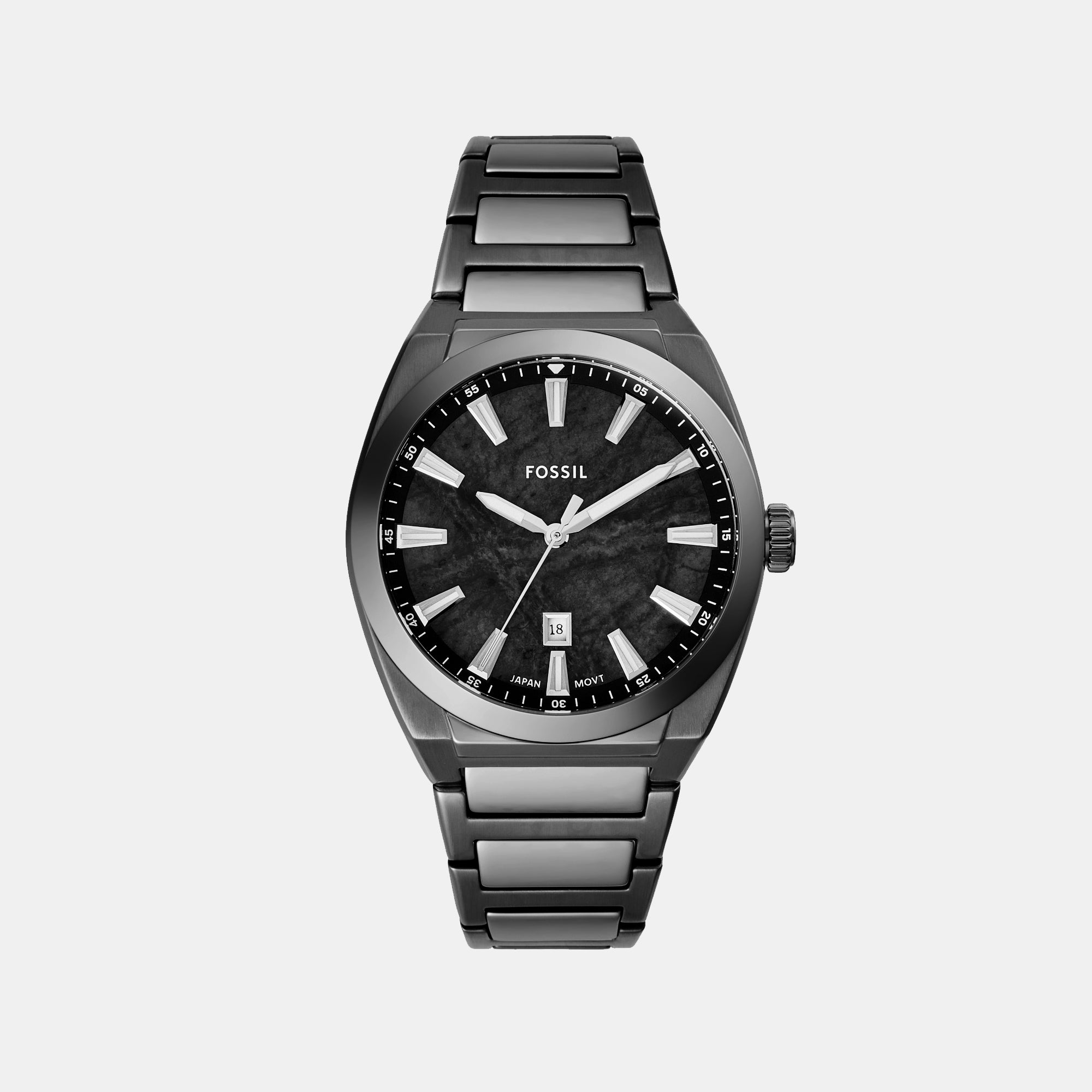 Fossil Everett Men Quartz Black Dial Analog Stainless Steel Watch FS6075