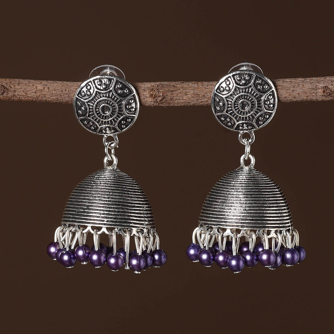 JALPARI Anaya German Silver Beaded Jhumki Earrings - view 2