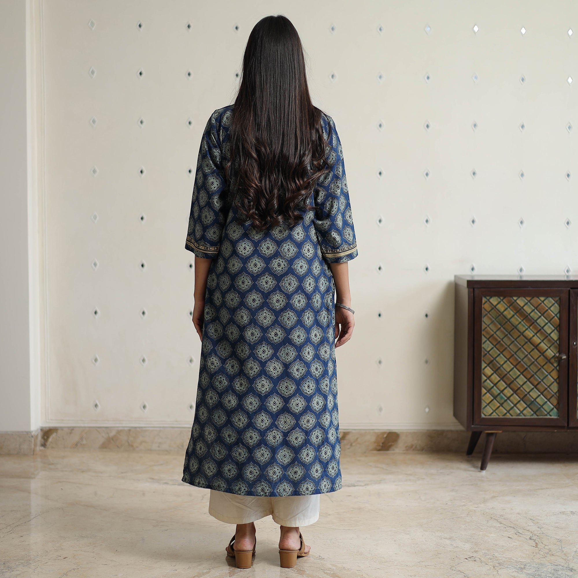 ITOKRI CASUALS Blue - Ajrakh Block Printed Cotton Straight Kurta with Patch 46 - view 4