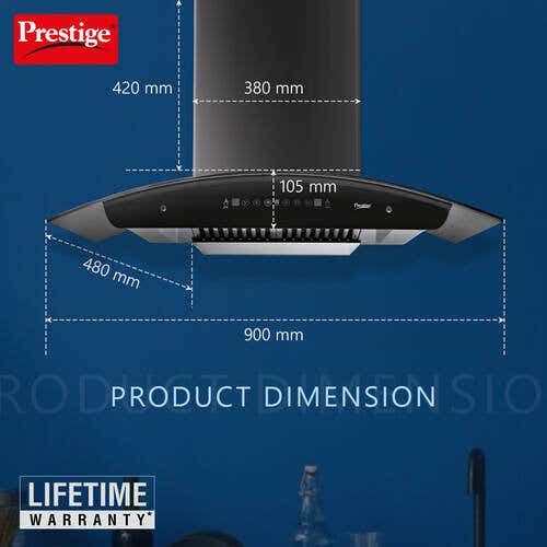 Prestige Oscar 900 Auto-Clean Kitchen Hood Chimney with safe sense | 1000 m3/hr | Black - view 5