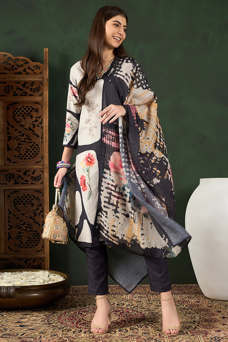 Ahika Black Rayon Blend Floral Printed Straight Trouser Bottom Suit Set PKSKD2539BLK - view 5
