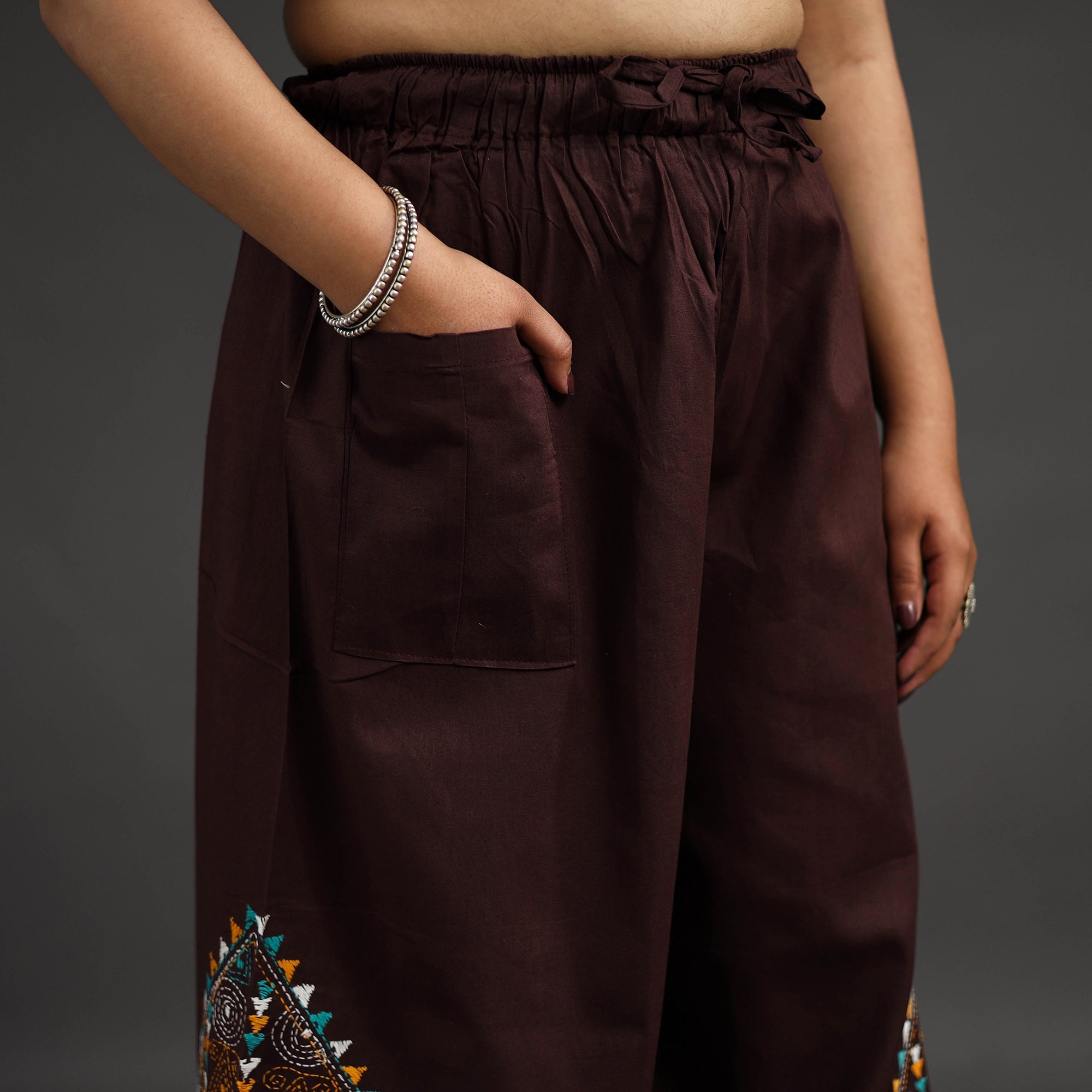 ASALKAAR Brown - Kantha Hand Embroidery Palazzo in Cotton 74 - view 3