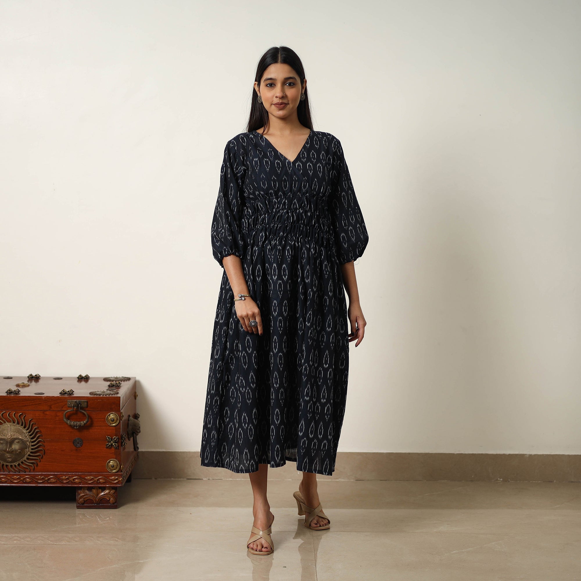 ITOKRI CASUALS Black - Mercerized Cotton Flared Pochampally Ikat Dress 09 - view 2