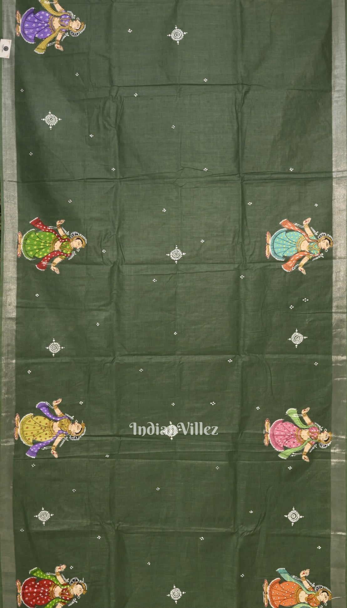 IndianVillèz Green Nartaki Theme Hand-Painted Pattachitra Saree(PRE ORDER) - view 7