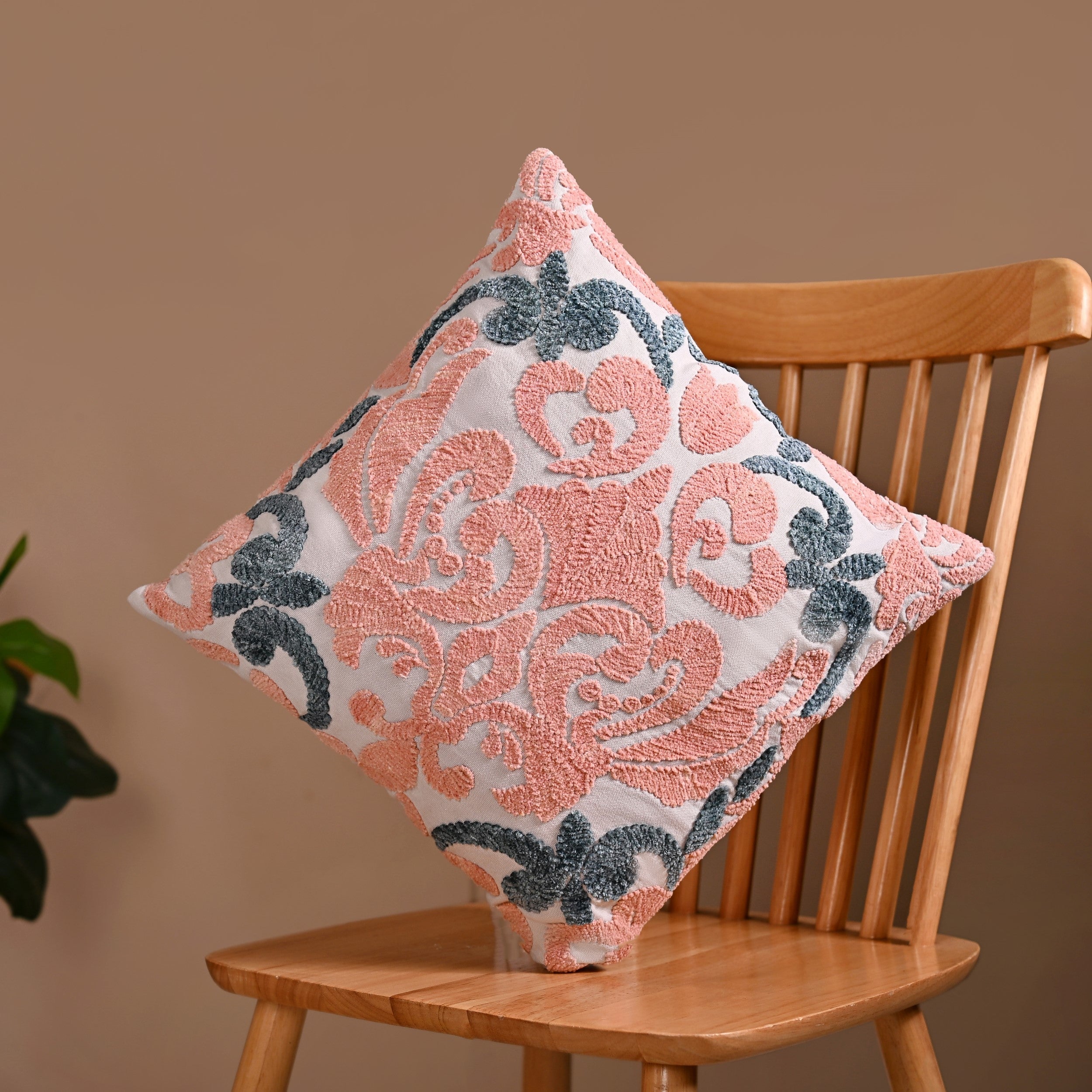 Nestasia Embroidered Peach Teal Cushion Cover 40x40 cm - view 2