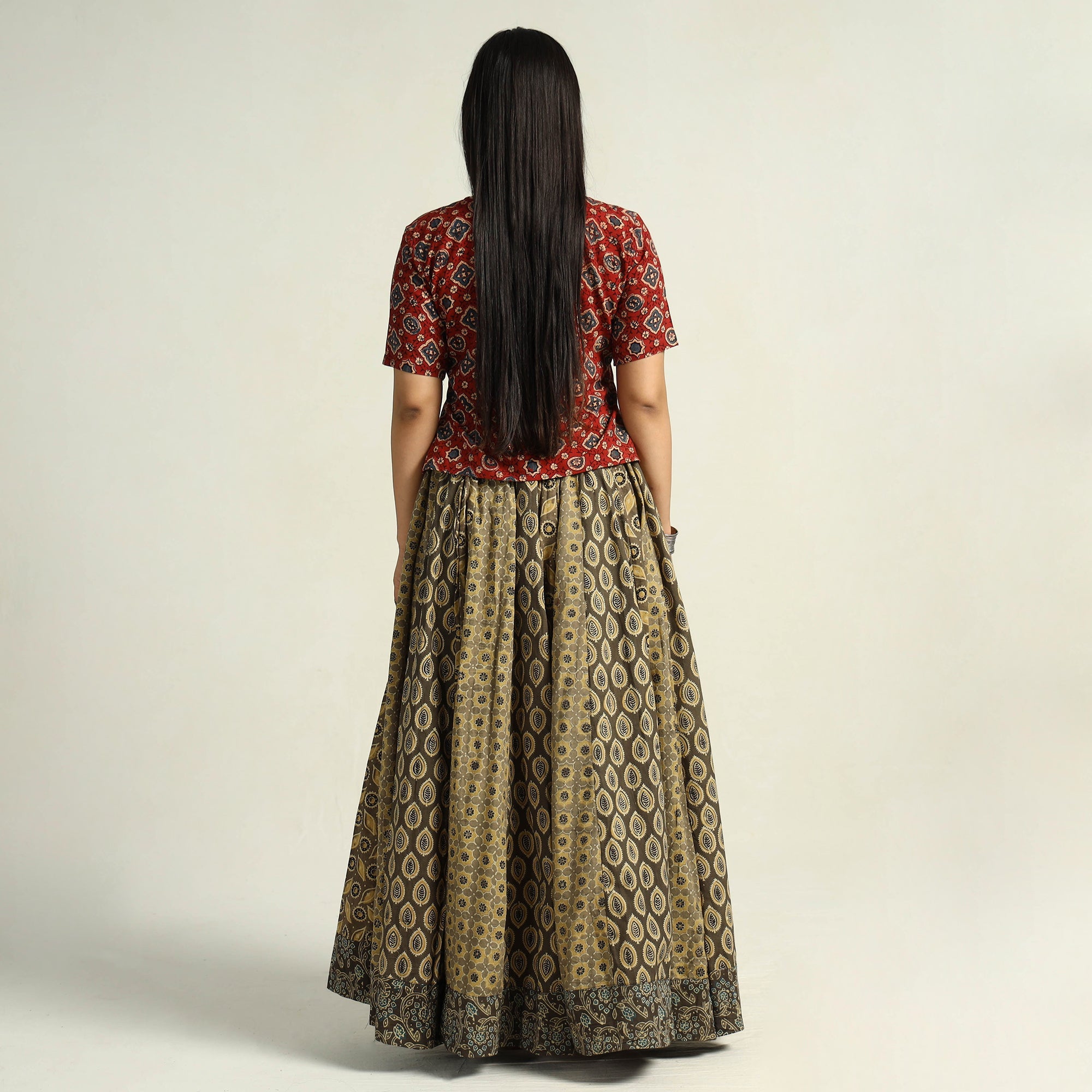 NOORI BAZAR Brown - Kutch Block Printed 24 Kali Cotton Long Skirt 12 - view 7