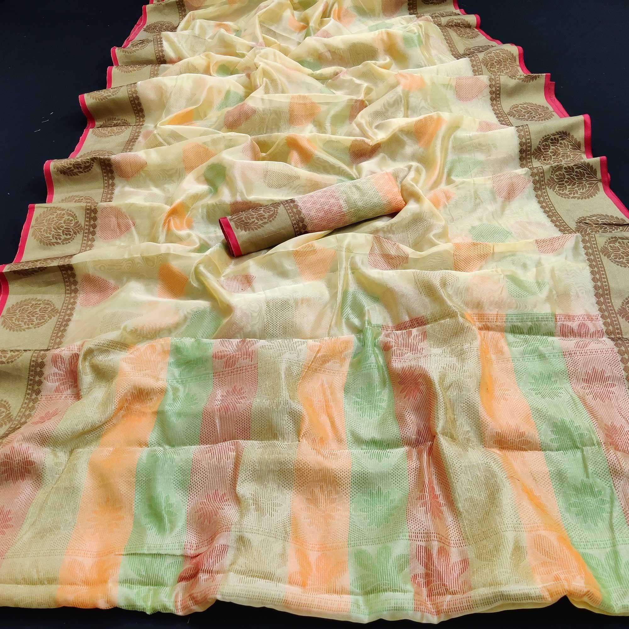 Peachmode Chikoo Festive Wear Woven Silk Saree