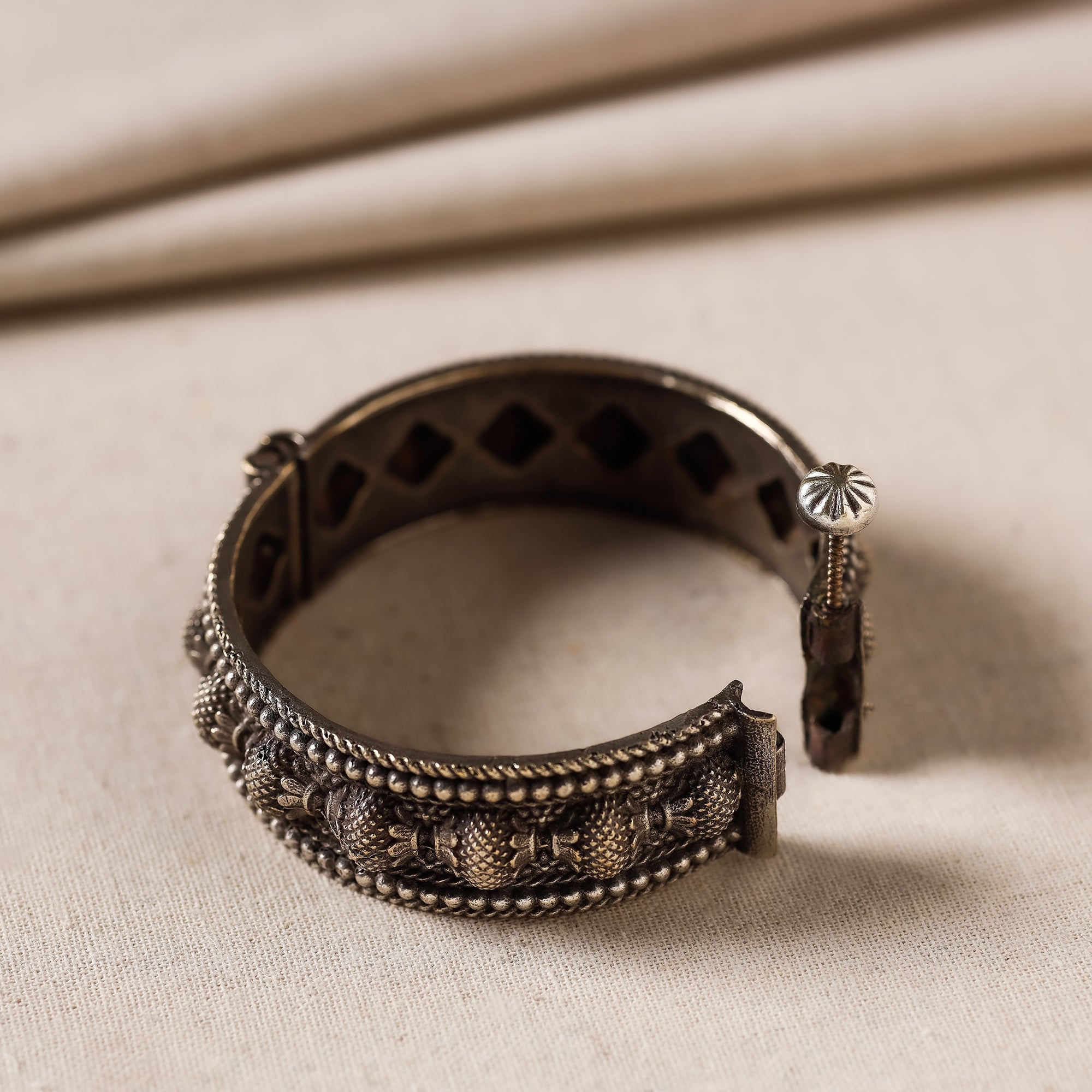 WHITE RIVER STORIES Antique Silver Finish Oxidised Brass Base Bangle / Kada - view 2