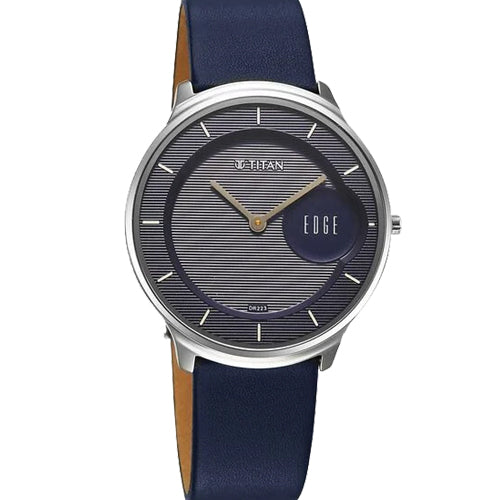 Titan Edge Murals Quartz Analog Blue Dial Blue Leather Strap Watch For Men 38mm 1843SL03 - view 2