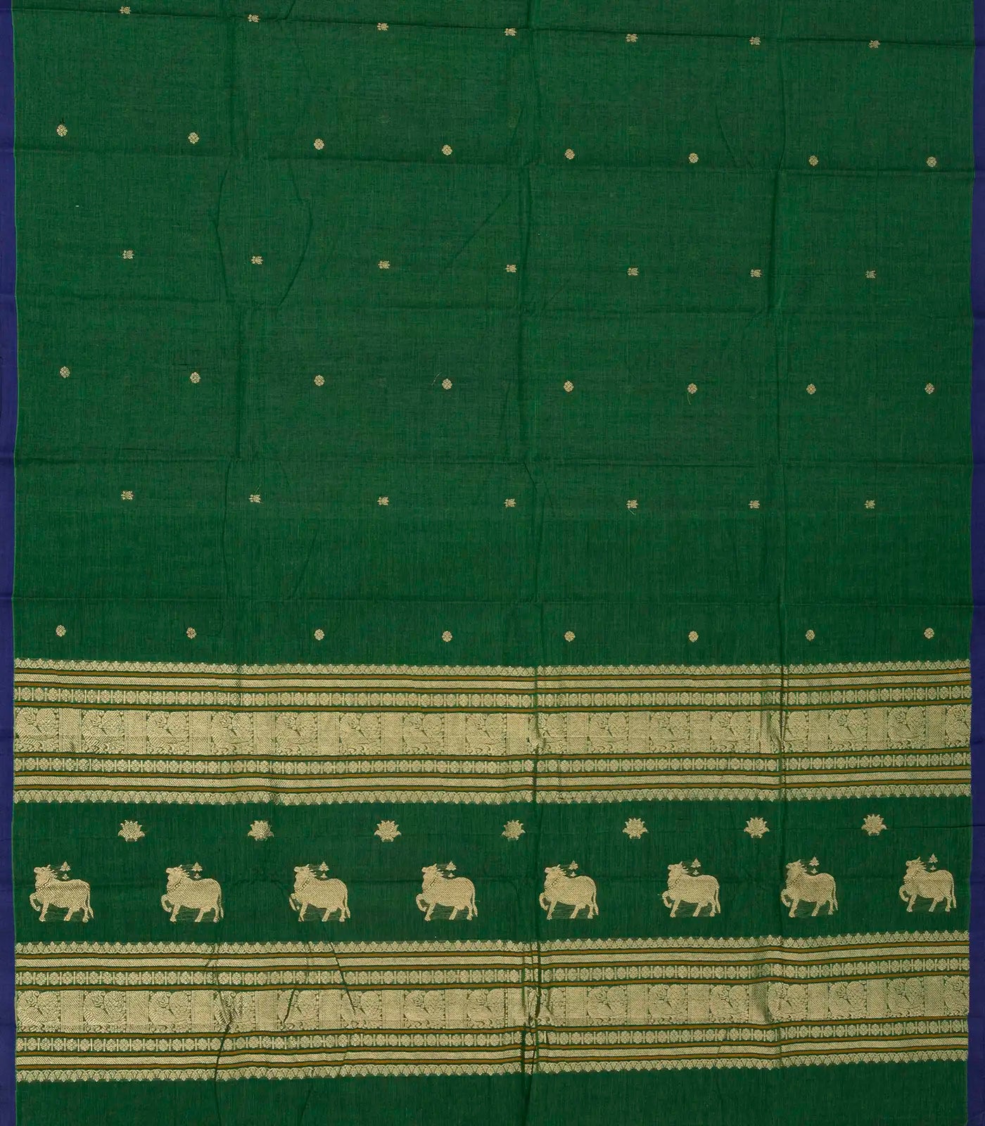 RmKV Dark Green Handloom Kanchi Cotton Saree With Kamalam Buttas - view 2