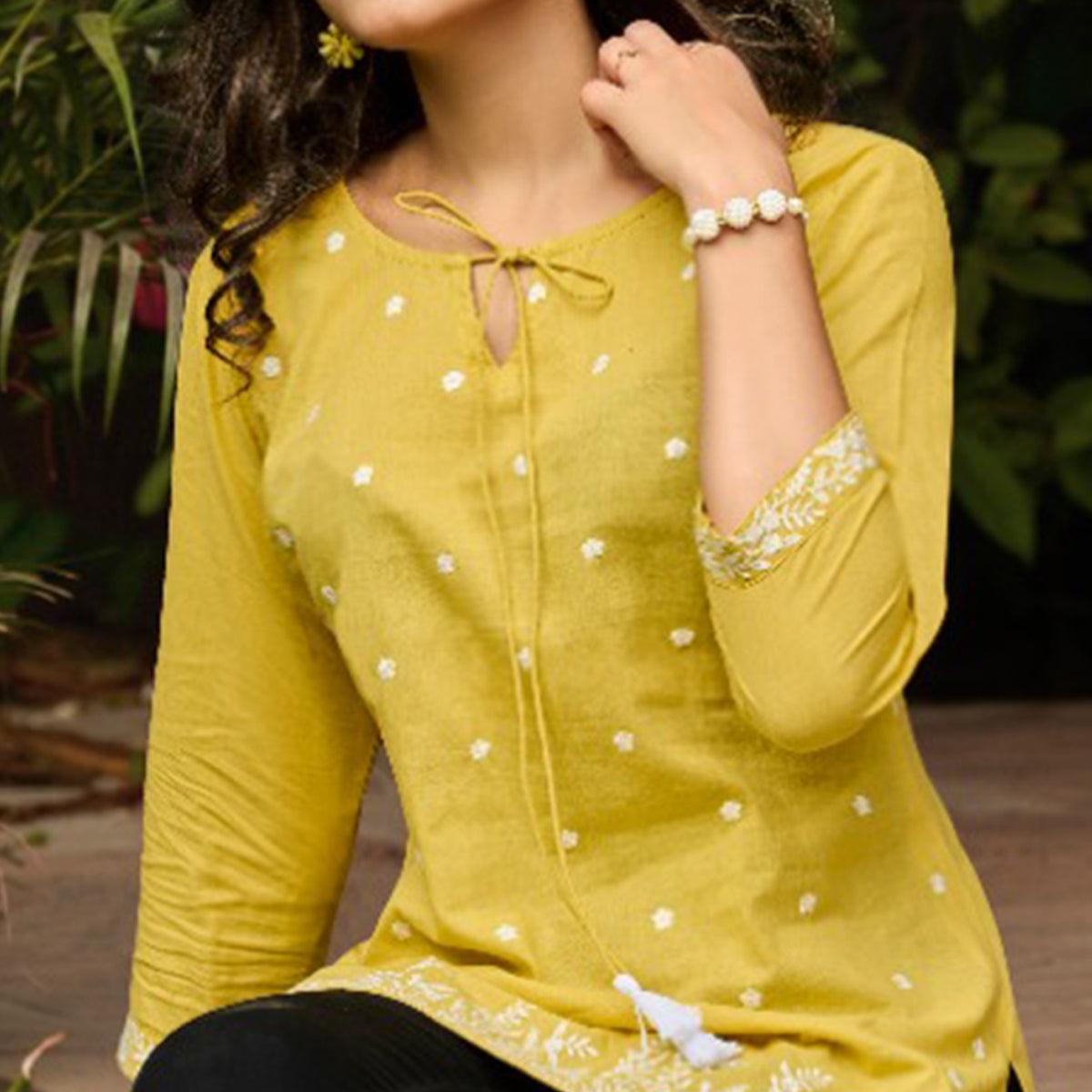 Peachmode Seller Mehendi Green Embroidered Pure Cotton Top - view 2