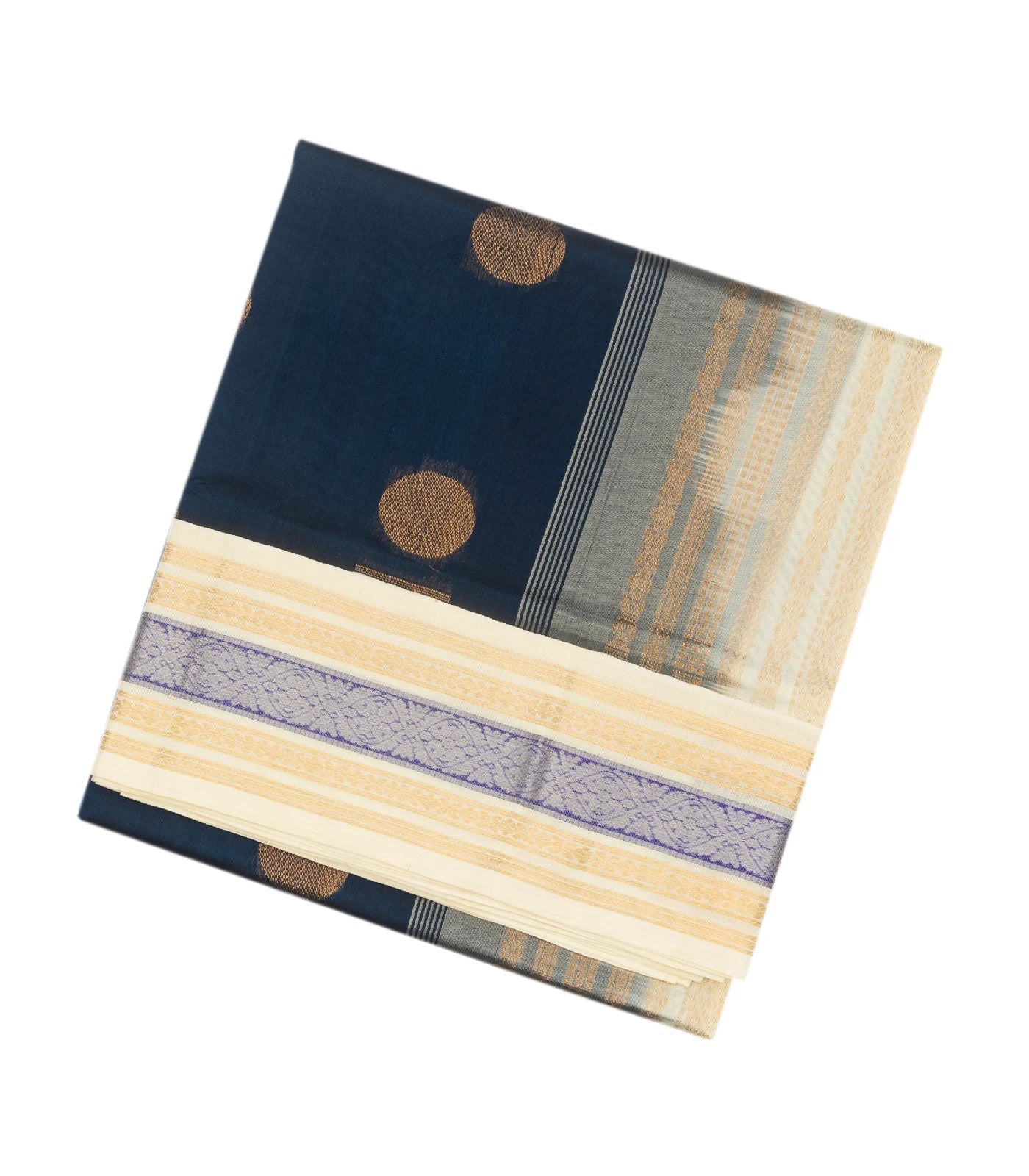 RmKV Midnight Blue Handloom Silk Cotton Saree With White Border