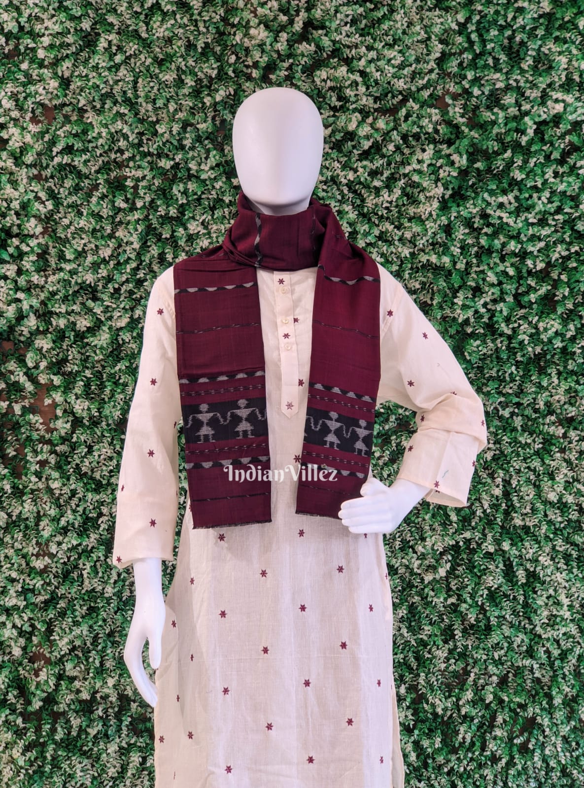 IndianVillèz Maroon Saura Cotton Handloom Stole