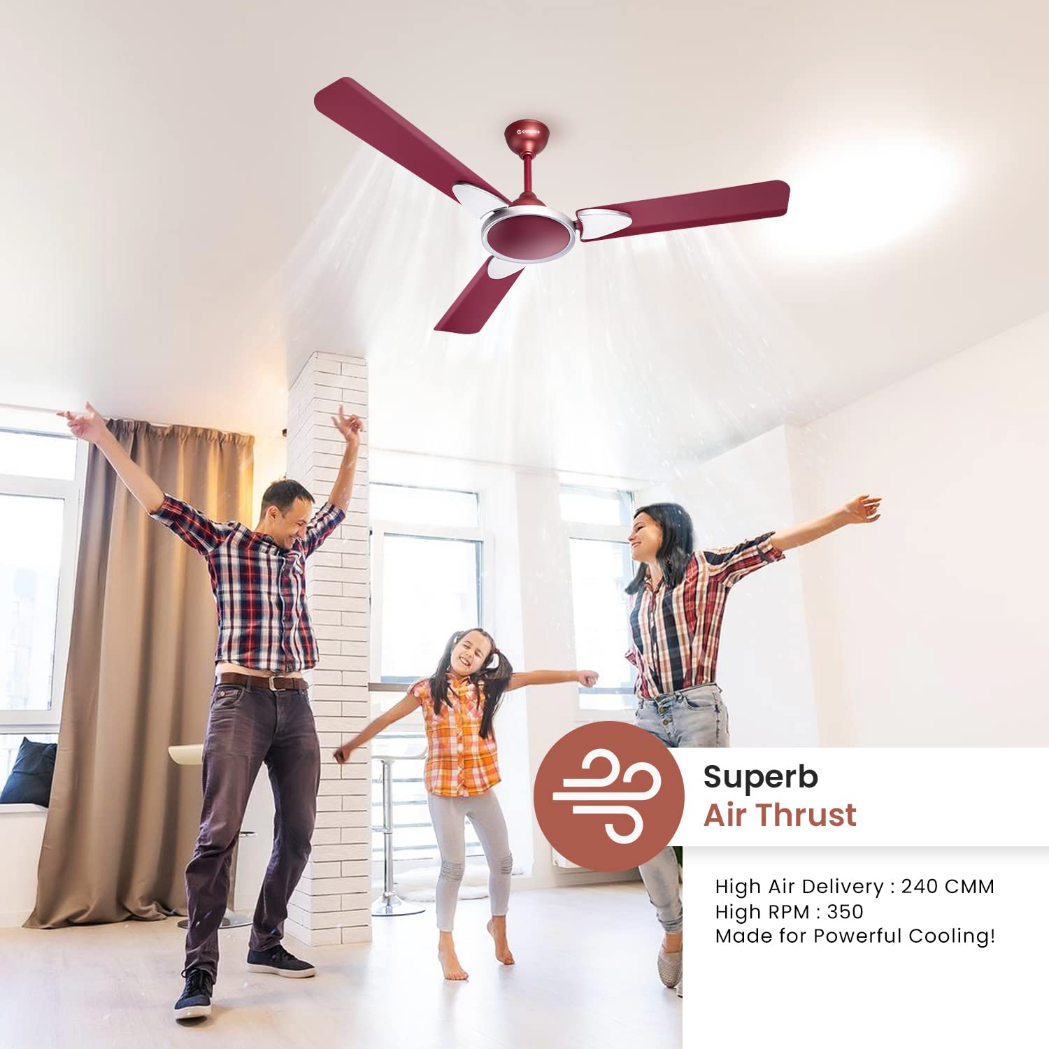 Candes Eco Zest Energy saving Designer 1200 mm / 48 inch Anti-Rust BLDC Ceiling Fan With Remote (2 Years Warranty) (Maroon) - view 4