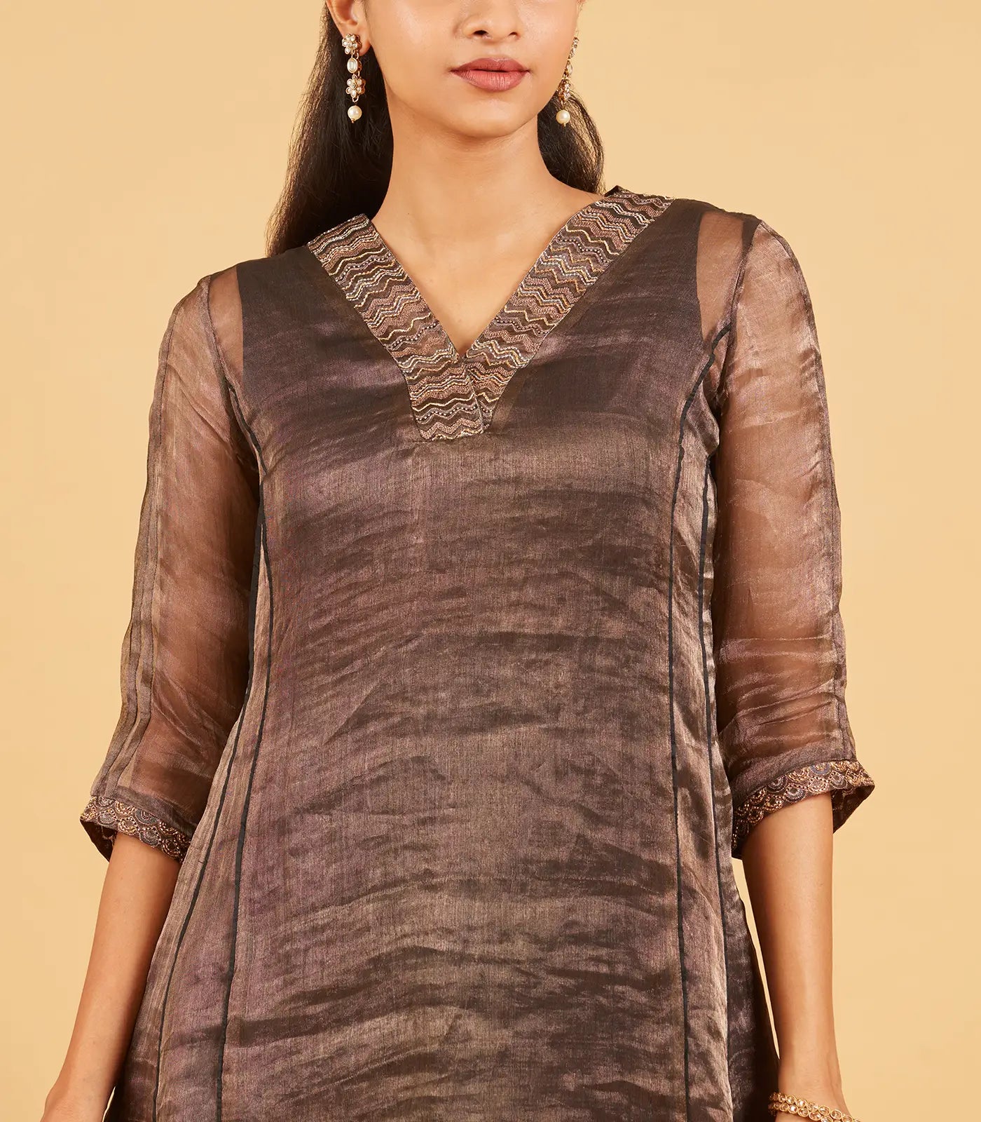 RmKV Black And Gold Tissue Kurta - view 2