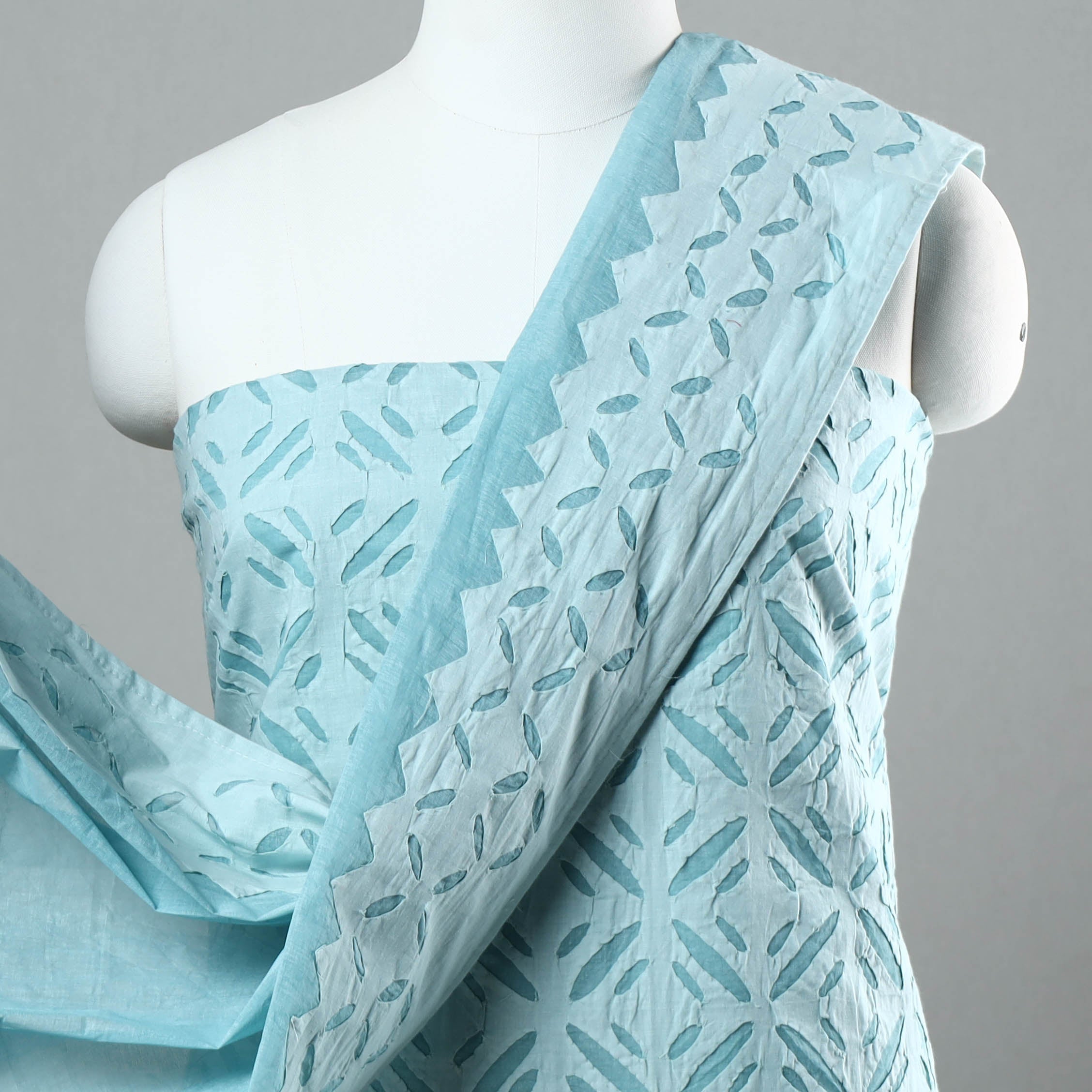 SHADES OF MARUDHARA 3pc Cut Work Cotton Barmer Applique Dress Material 01 - view 3
