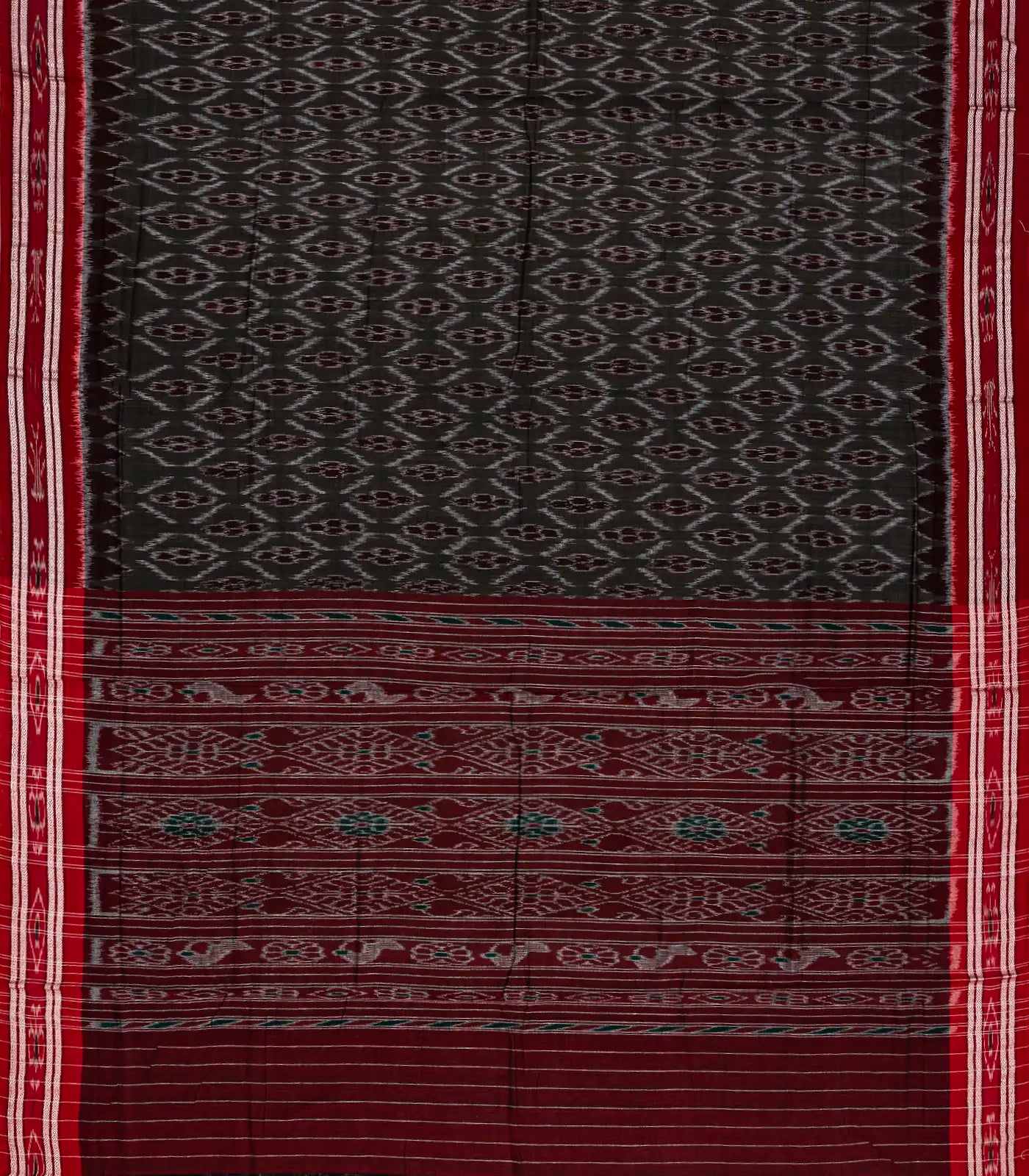 RmKV Black Orissa Cotton Saree With Tie & Dye Motifs & Contrast Crimson Border - view 2