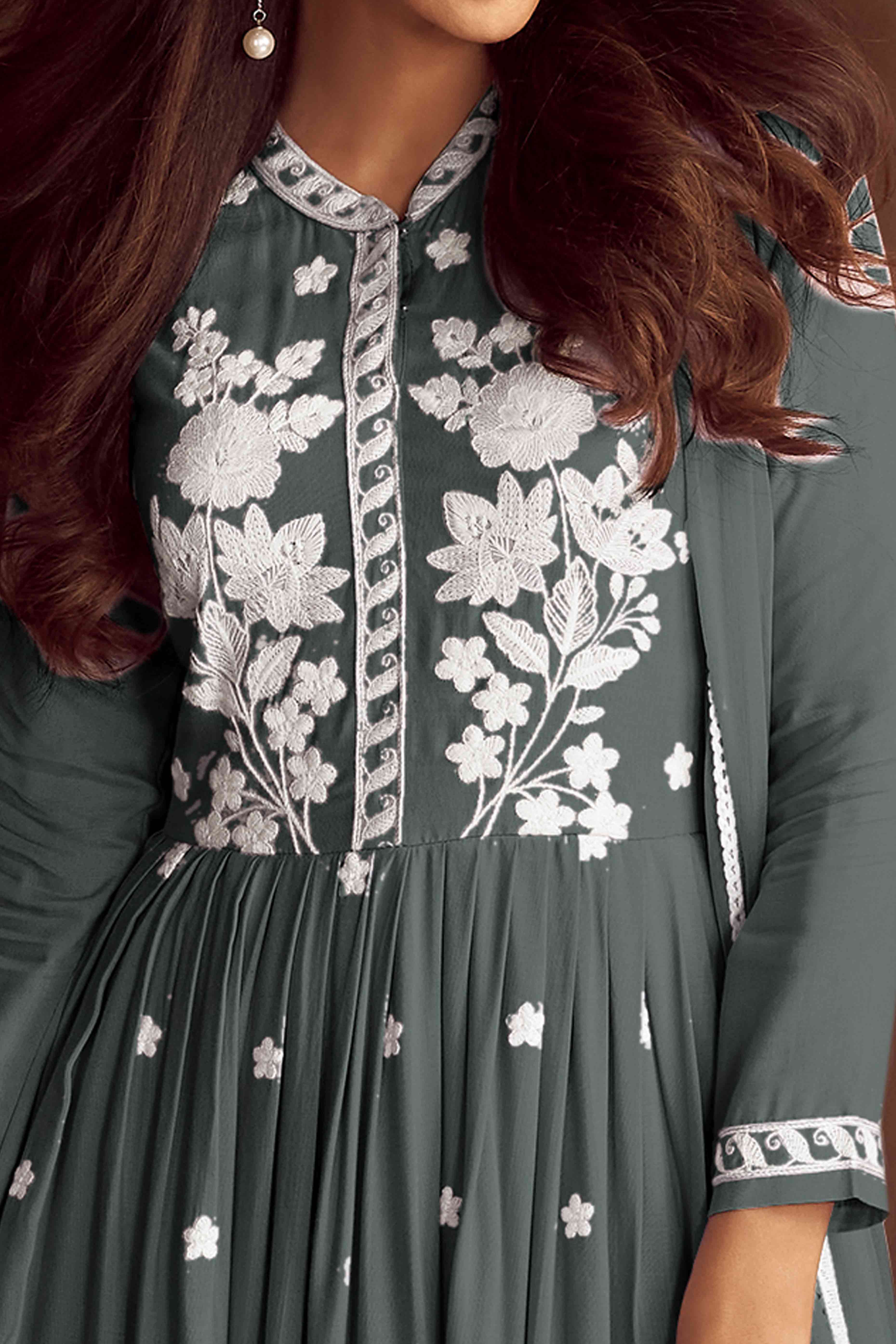 BlackTree grey-lucknowi-embroidered-rayon-palazzo-suit - view 2