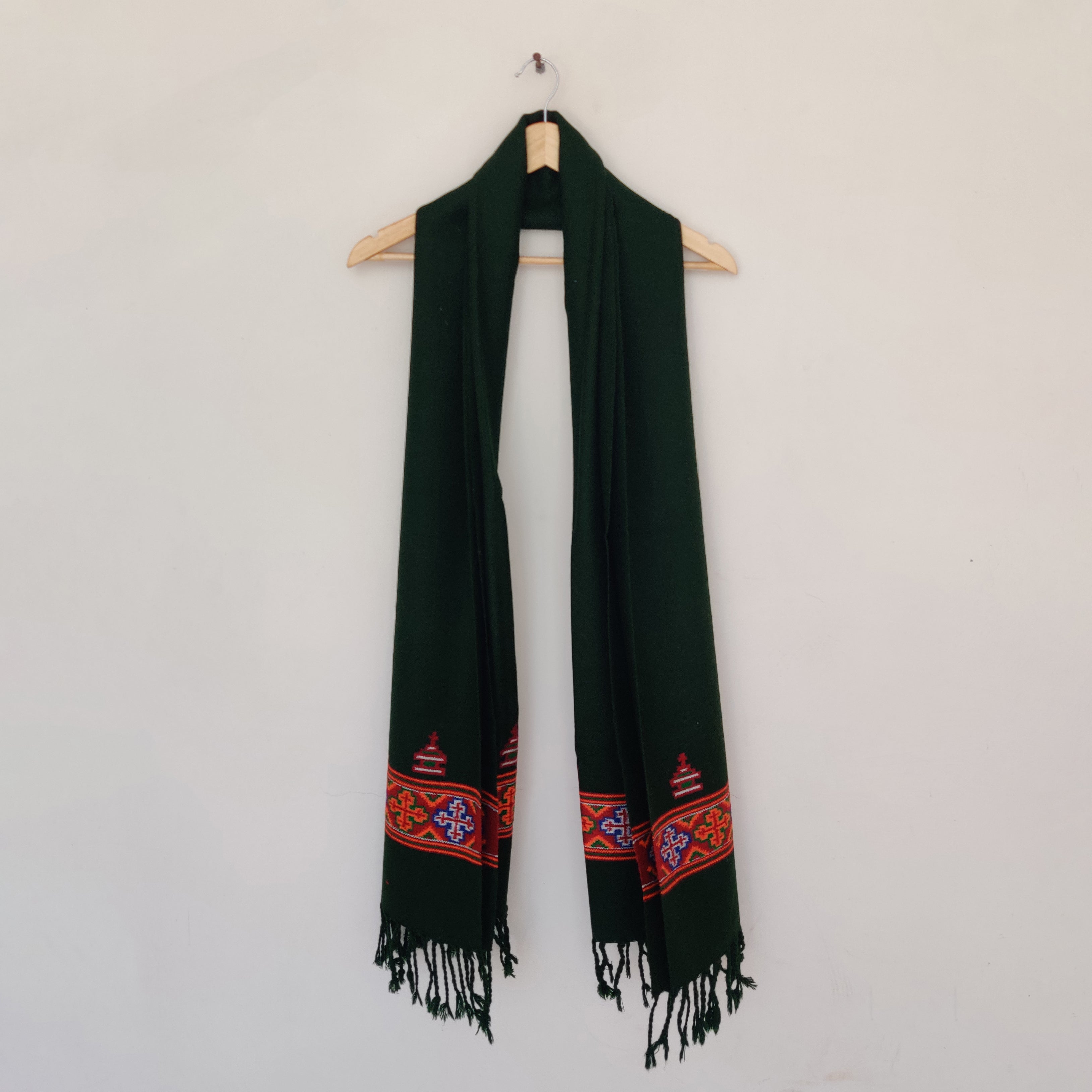 CHARKHA Black Multicolor Handwoven Sheep Wool Kinnauri Stole