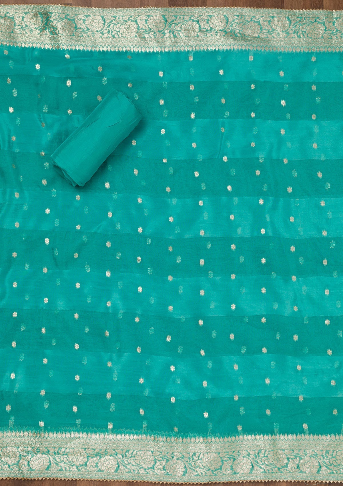 Koskii Sea Green Zariwork Raw Silk Unstitched Salwar Suit - view 6