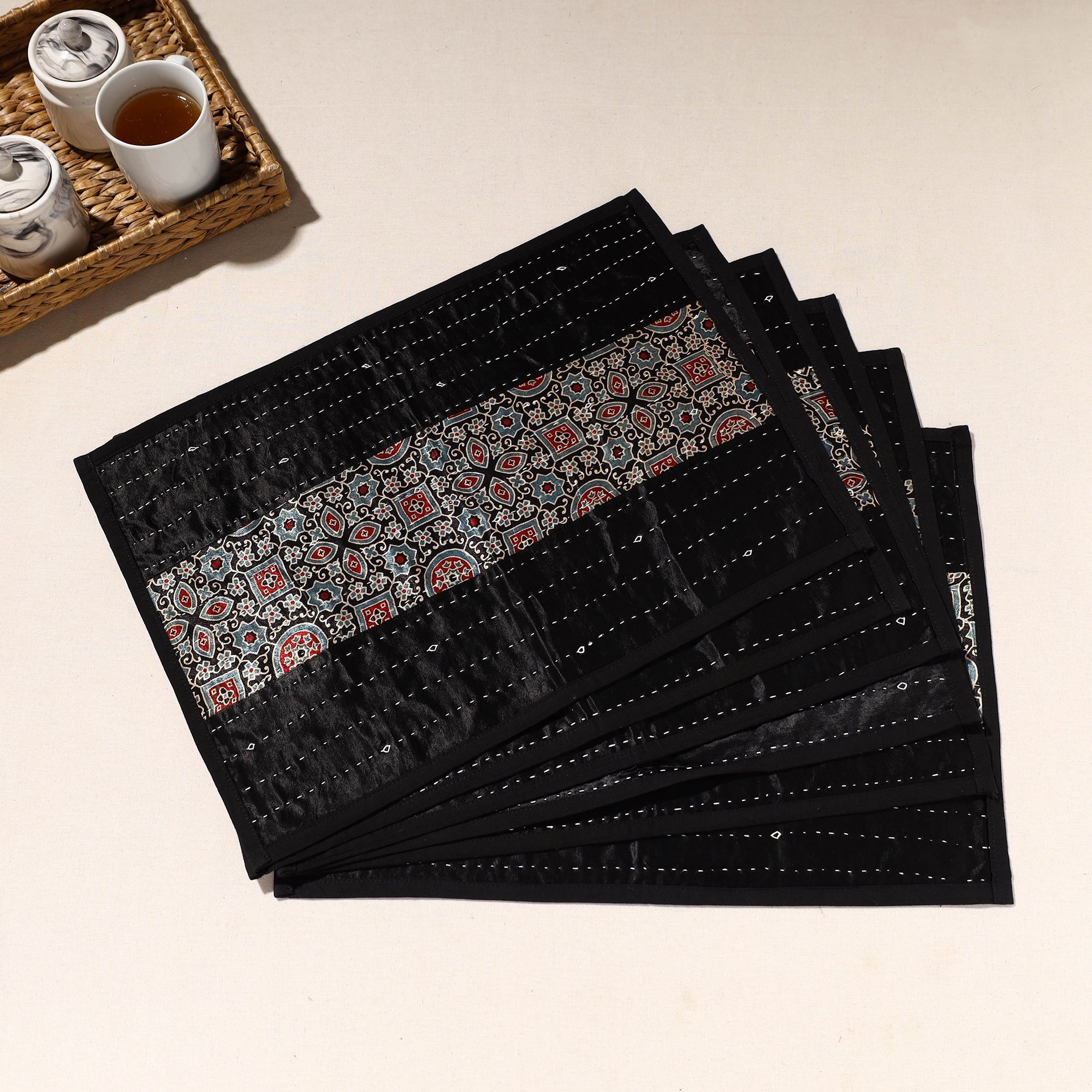 KACHCHH JI CHHAAP Black - Kutch Tagai Embroidered Mashru Silk Table Mats (SO6) 29