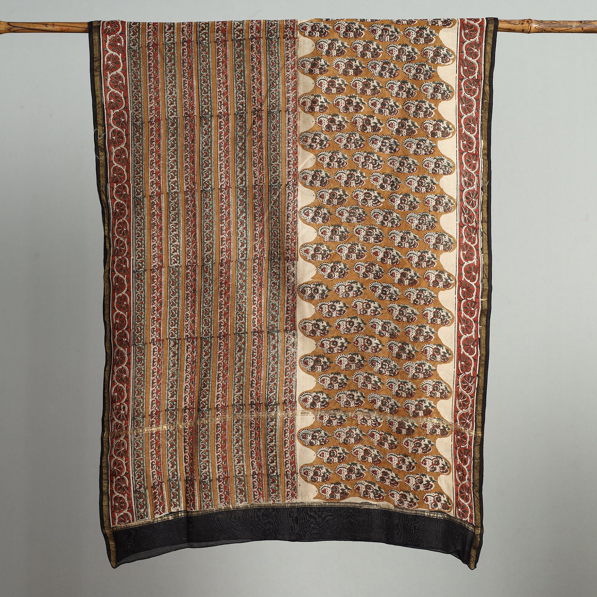 HAVELI CHRONICLES Brown - Block Print Chanderi Silk Kalamkari Bagru Dupatta 139 - view 5