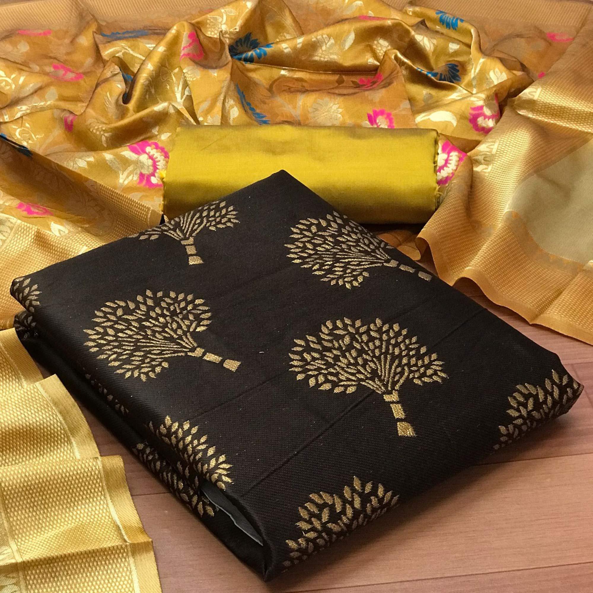 Peachmode Coffee Festive Wear Embroidered Banarasi Silk Dress Material