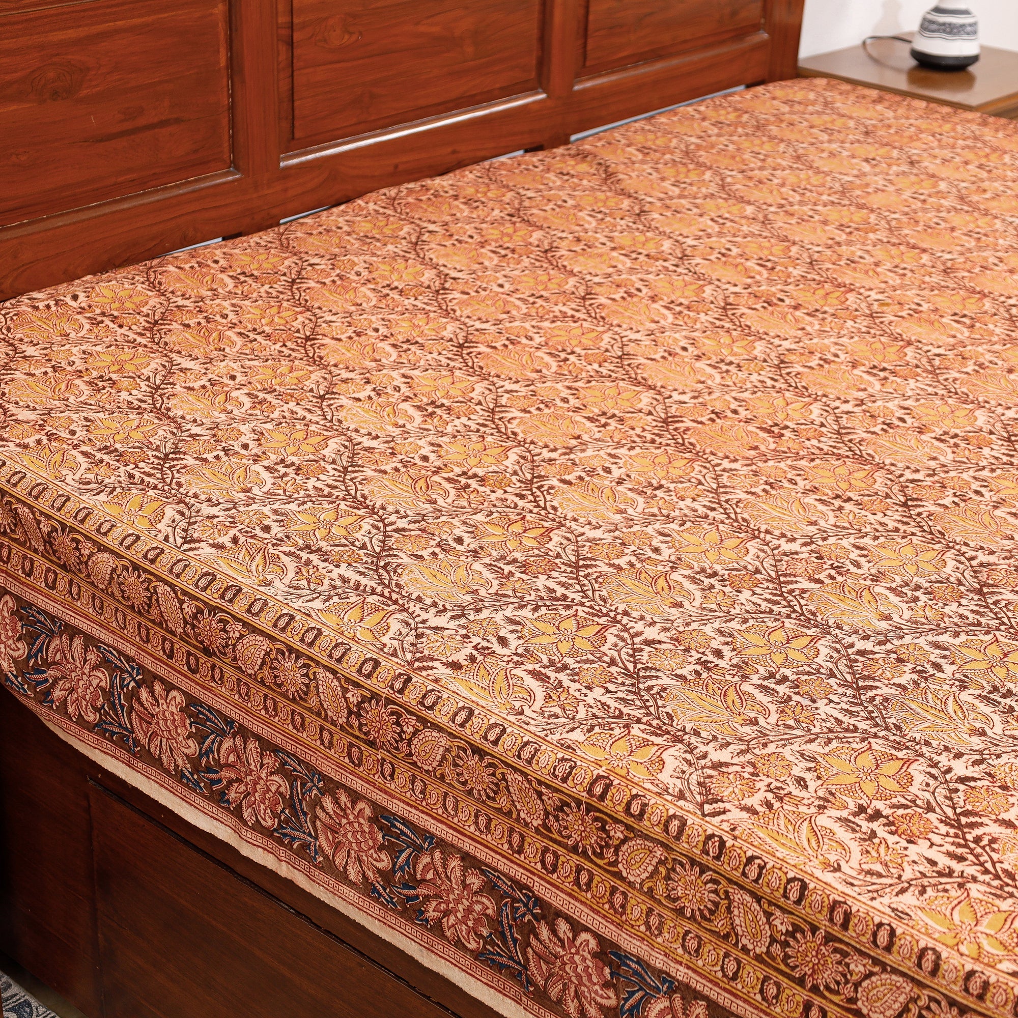 PITCHUKA SRINIVAS KALAMKARI PEDANA Beige - Pedana Kalamkari Block Printing Cotton Double Bed Cover (111 x 94 in) - view 3
