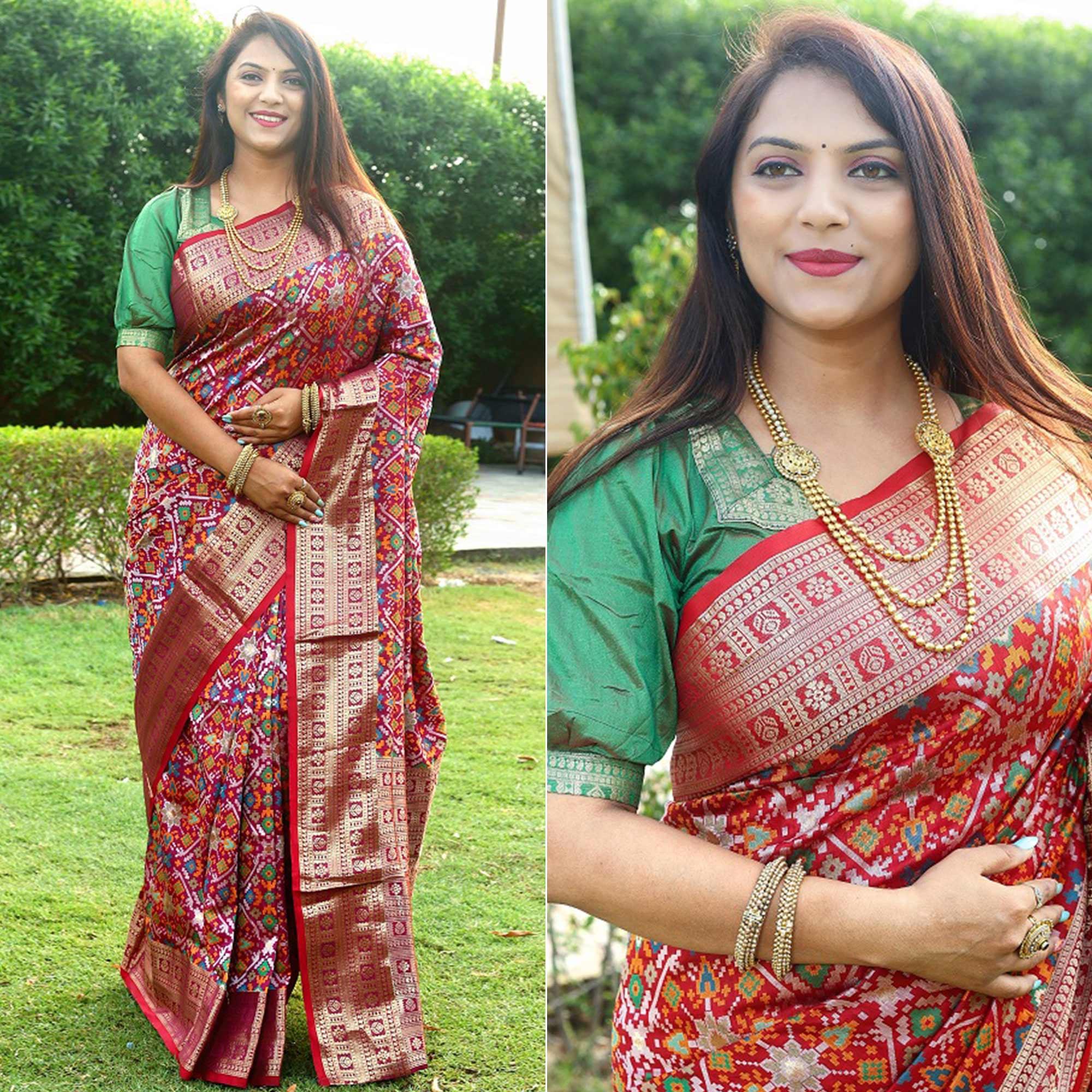 Peachmode Maroon Patola Printed Art Silk Saree