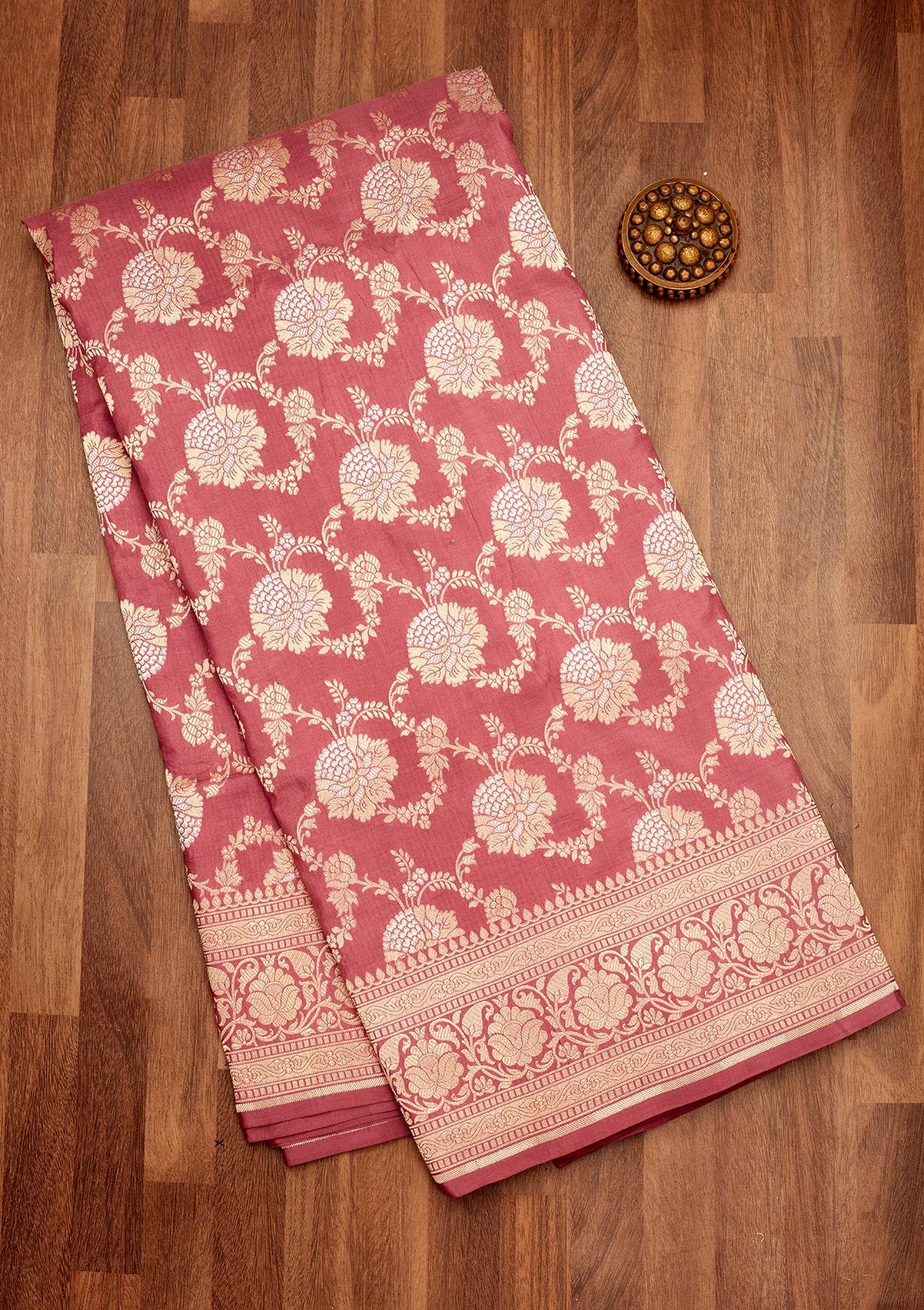 Koskii Onion Pink Zariwork Pure Silk Saree – Women's
