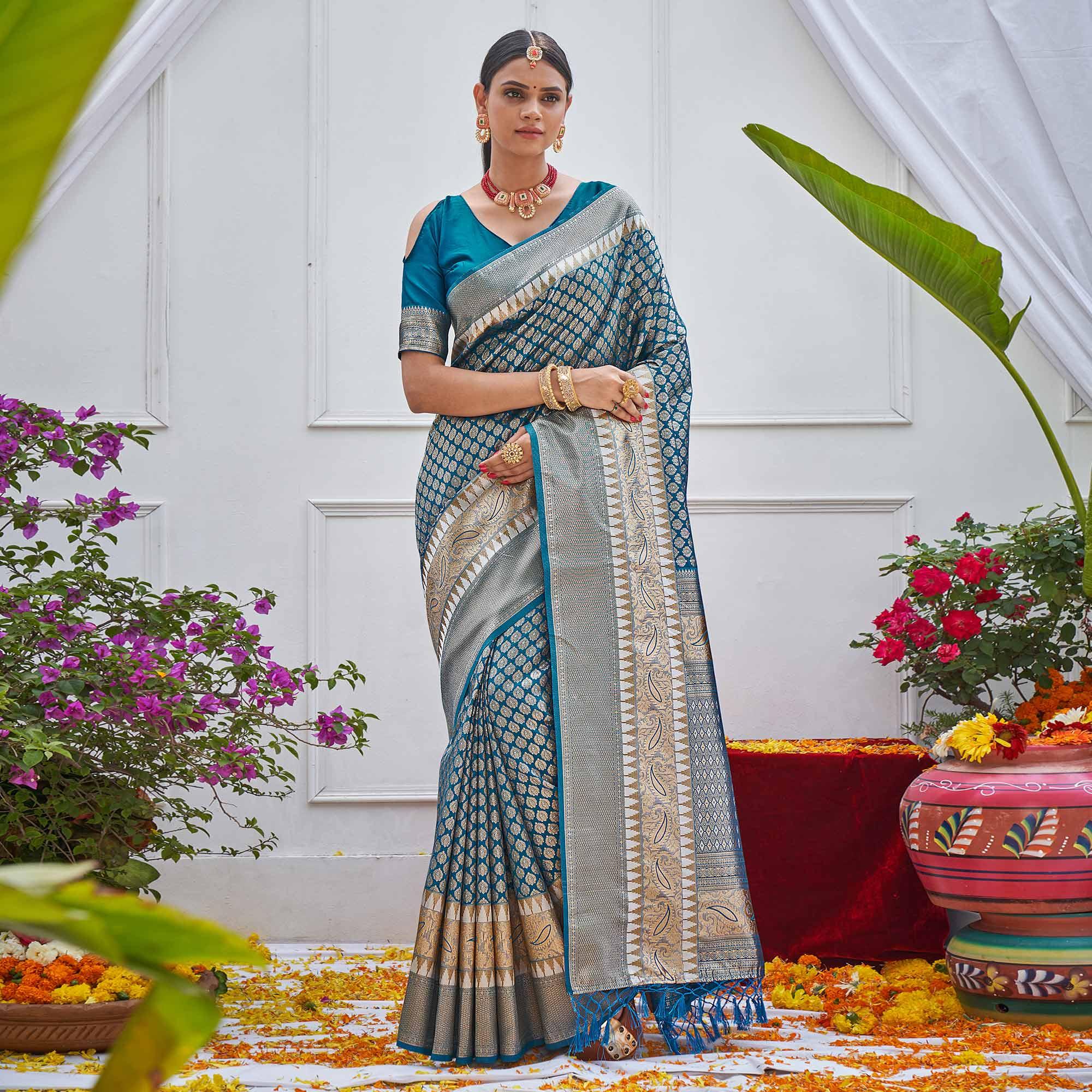 Peachmode Blue Woven Art Silk Saree – Women's - view 2