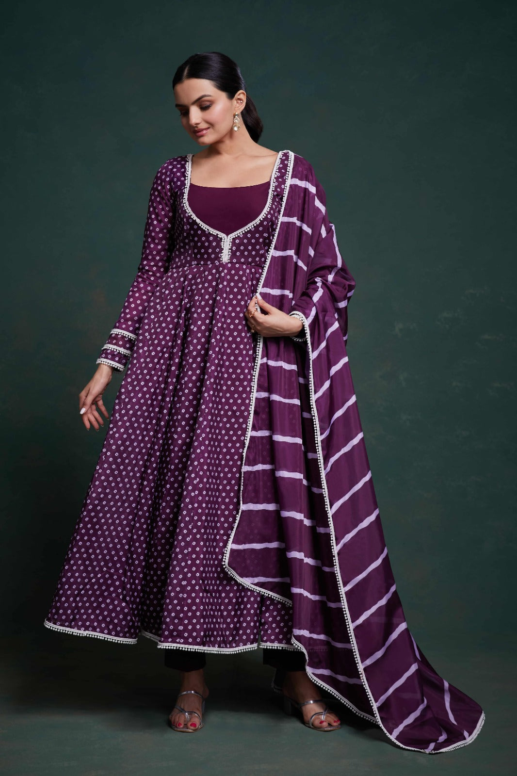 ClothsVilla Purple Organza Dress with Charming Prints – Ready to Wear - view 3