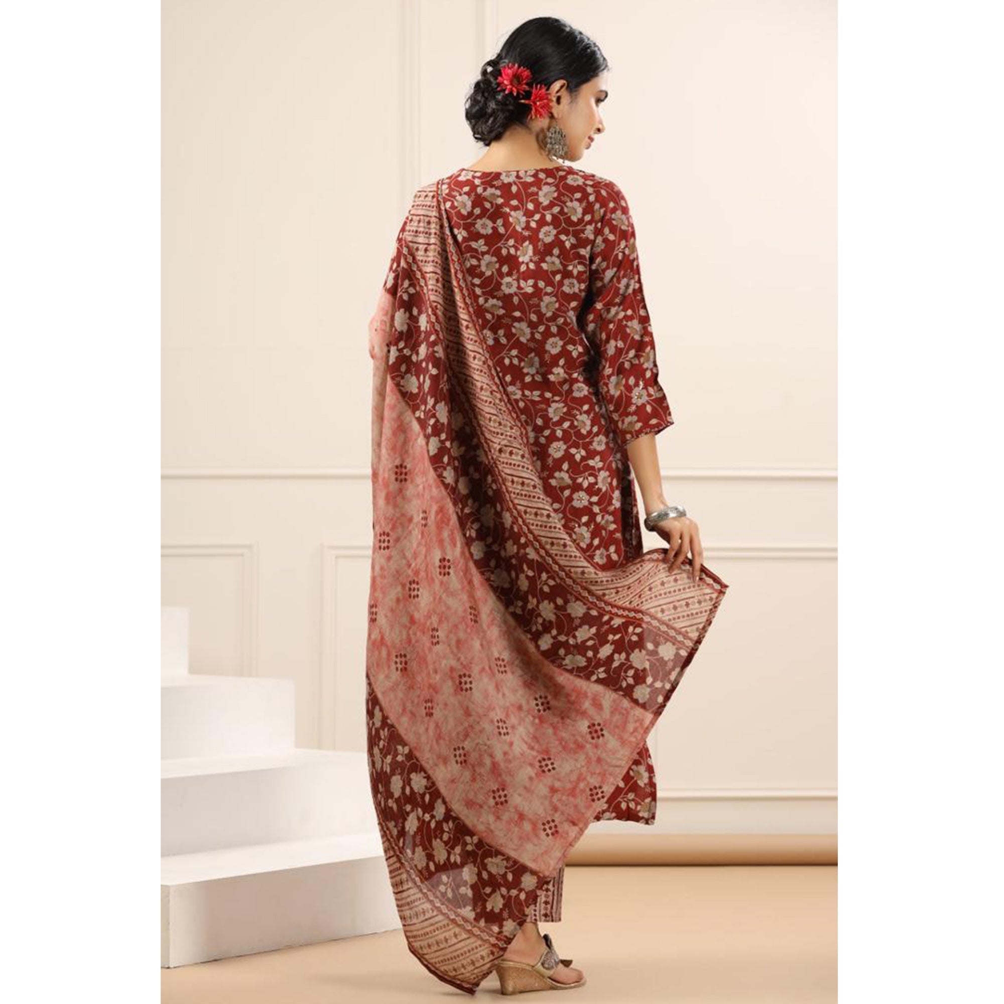Peachmode Maroon Jaipuri Printed Chanderi Salwar Suit - view 7