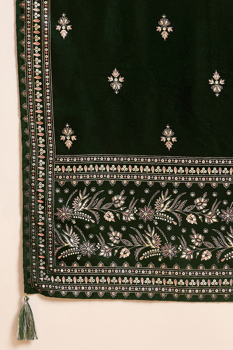 Ahika Green Velvet Ethnic Motifs Printed Straight Trousers Suit Set PKSKD2880 - view 6