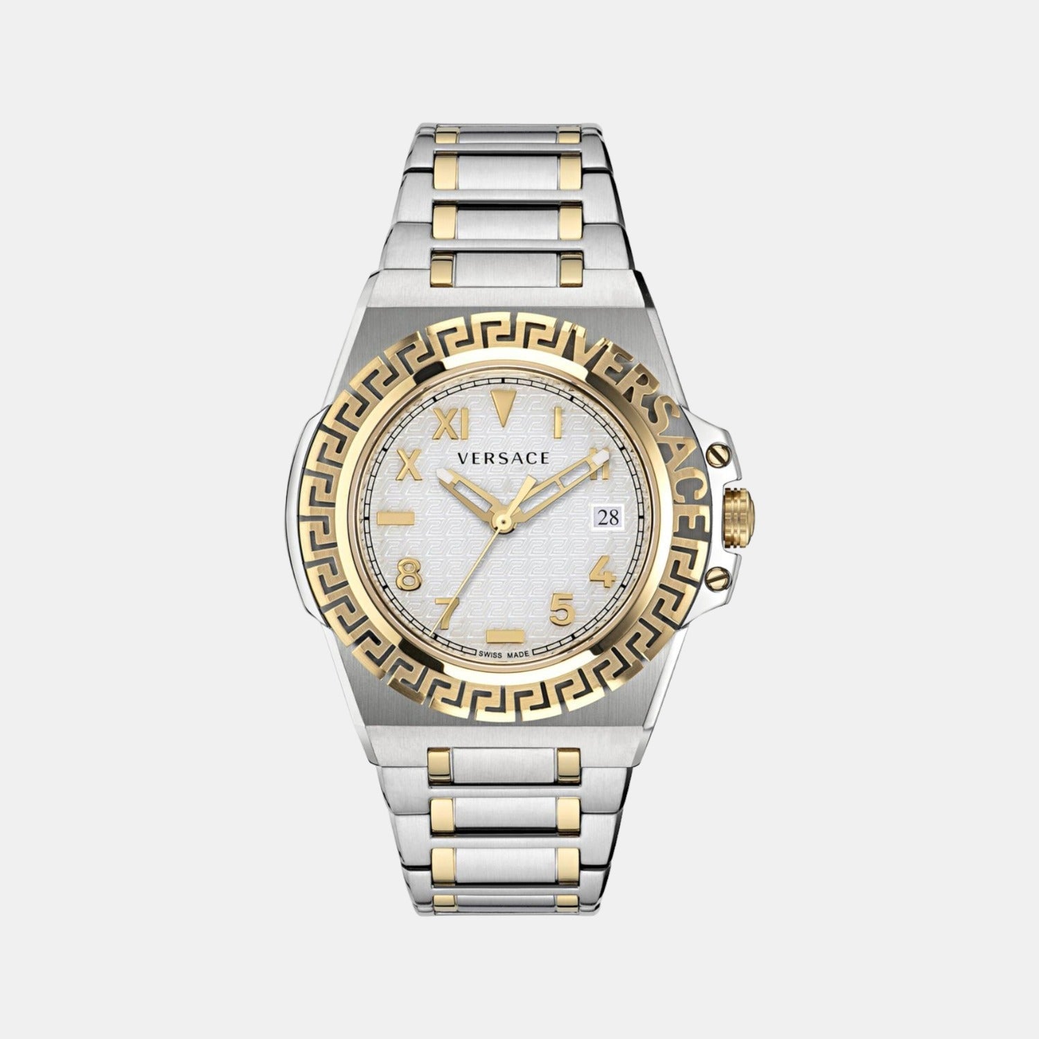 Versace Greca Reaction Men Quartz Silver Dial Analog Stainless Steel Watch VE3I00422