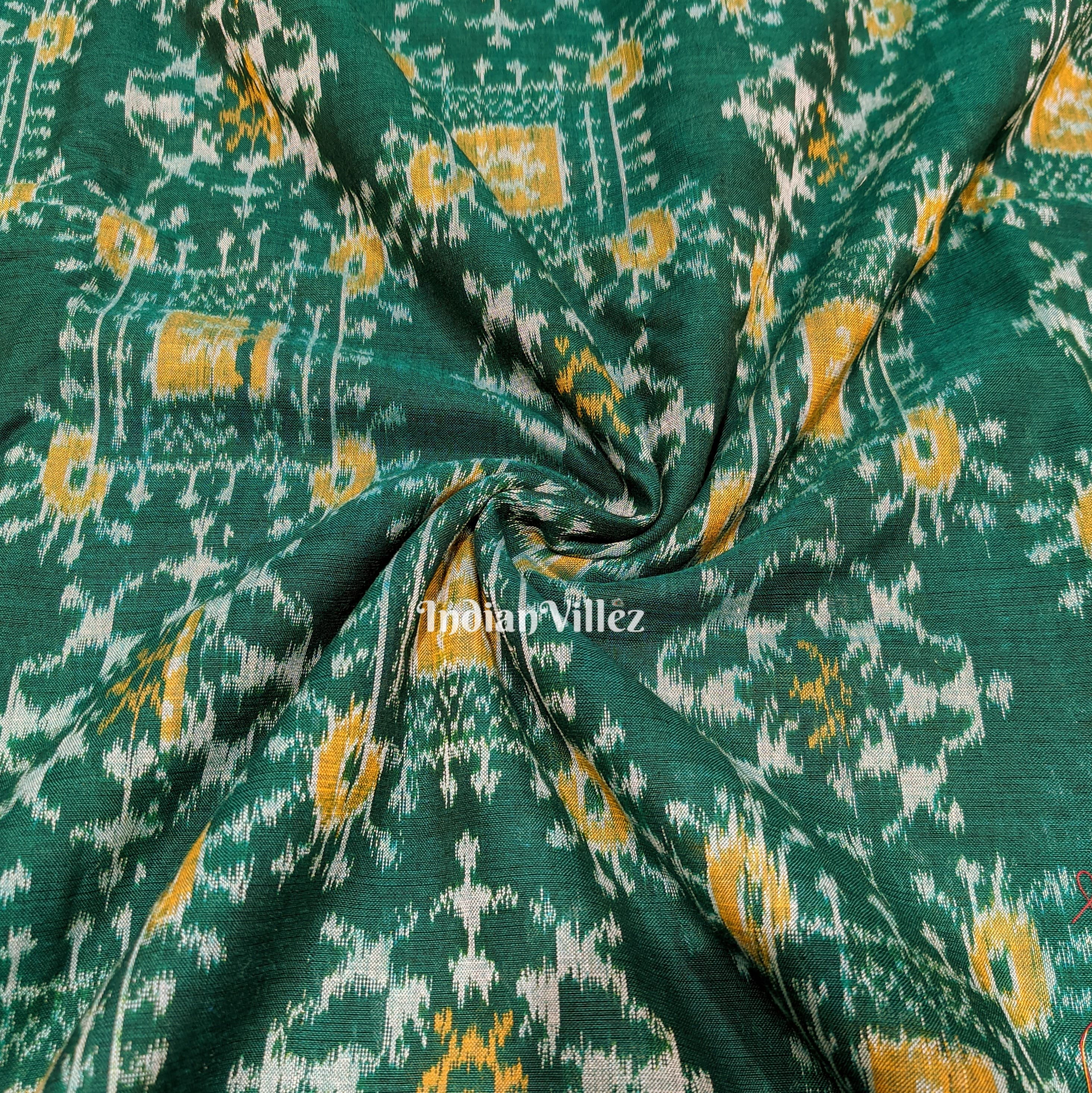 IndianVillèz Bottle Green Tribal Jhoti Design Sambalpuri Ikat Cotton Fabric