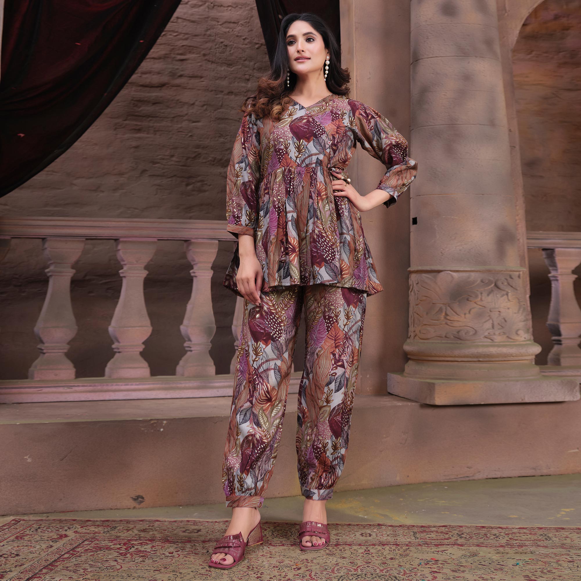 Peachmode Seller Multicolor Floral Printed Chanderi Co Ord Set - view 2