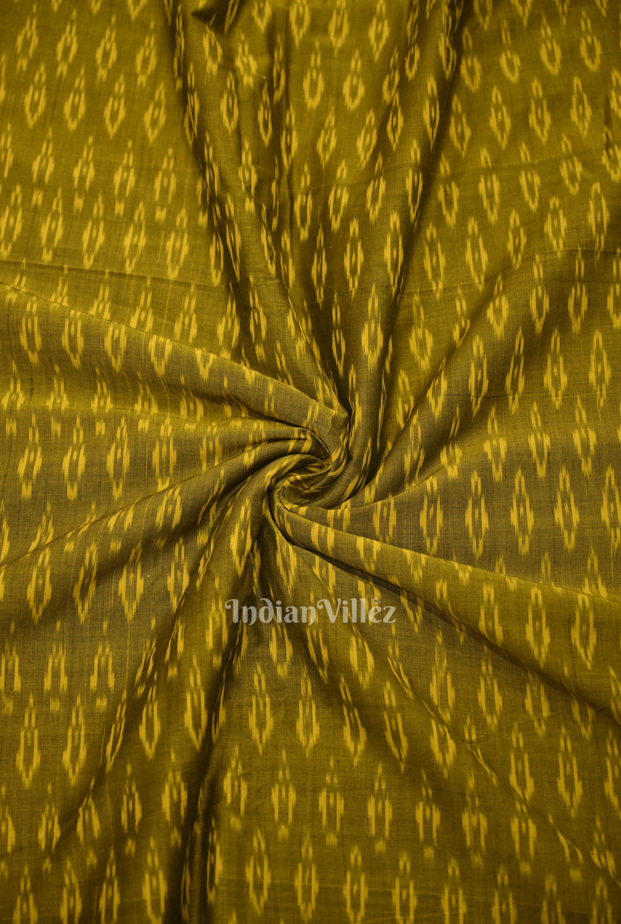 IndianVillèz Mehendi Green Geometric Pochampally Ikat Cotton Fabric