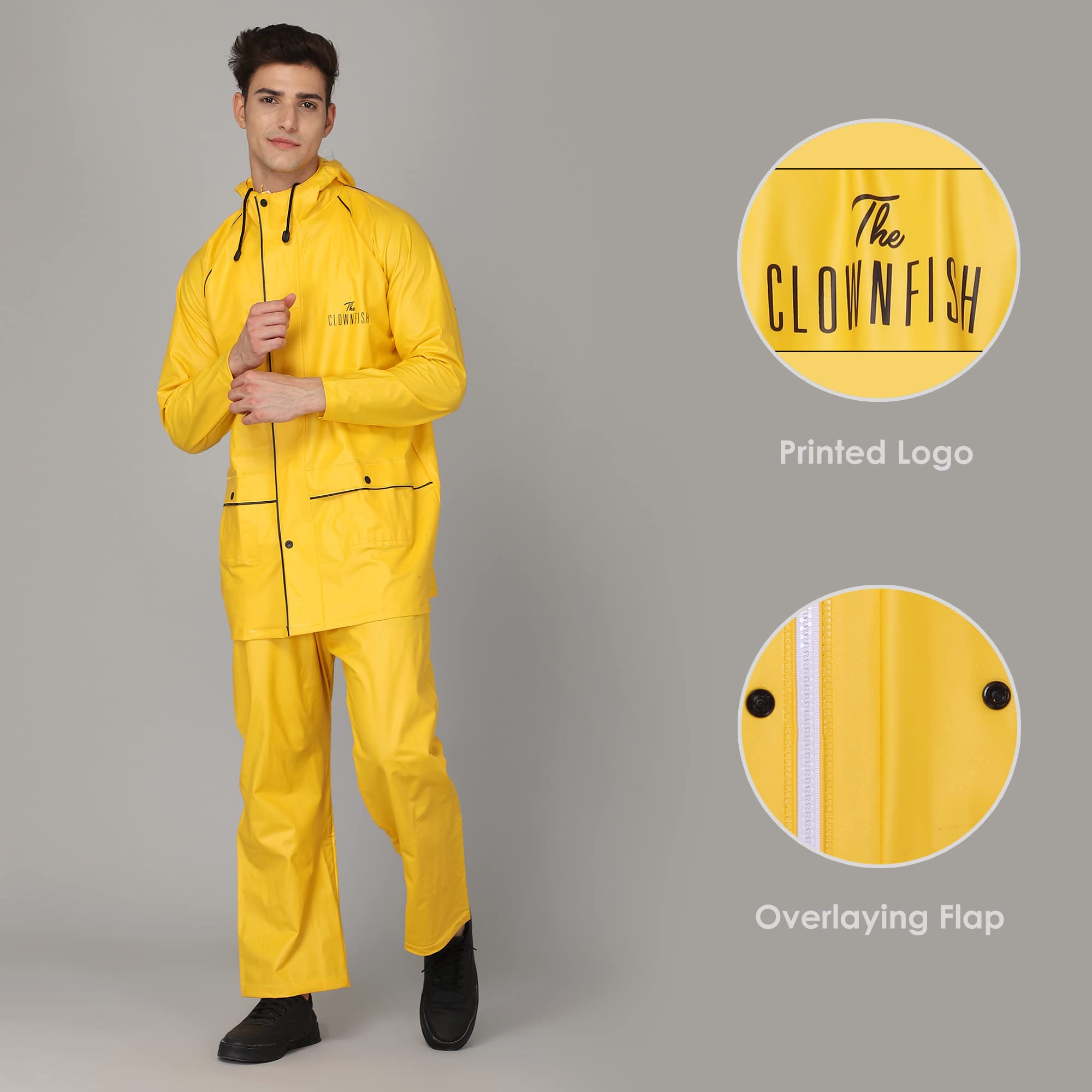 THE CLOWNFISH Rain Coat for Men Waterproof for Bike Raincoat for Men with Hood PVC Material. Set of Top and Bottom. Azure Series (Bright Turquoise, XX - view 5