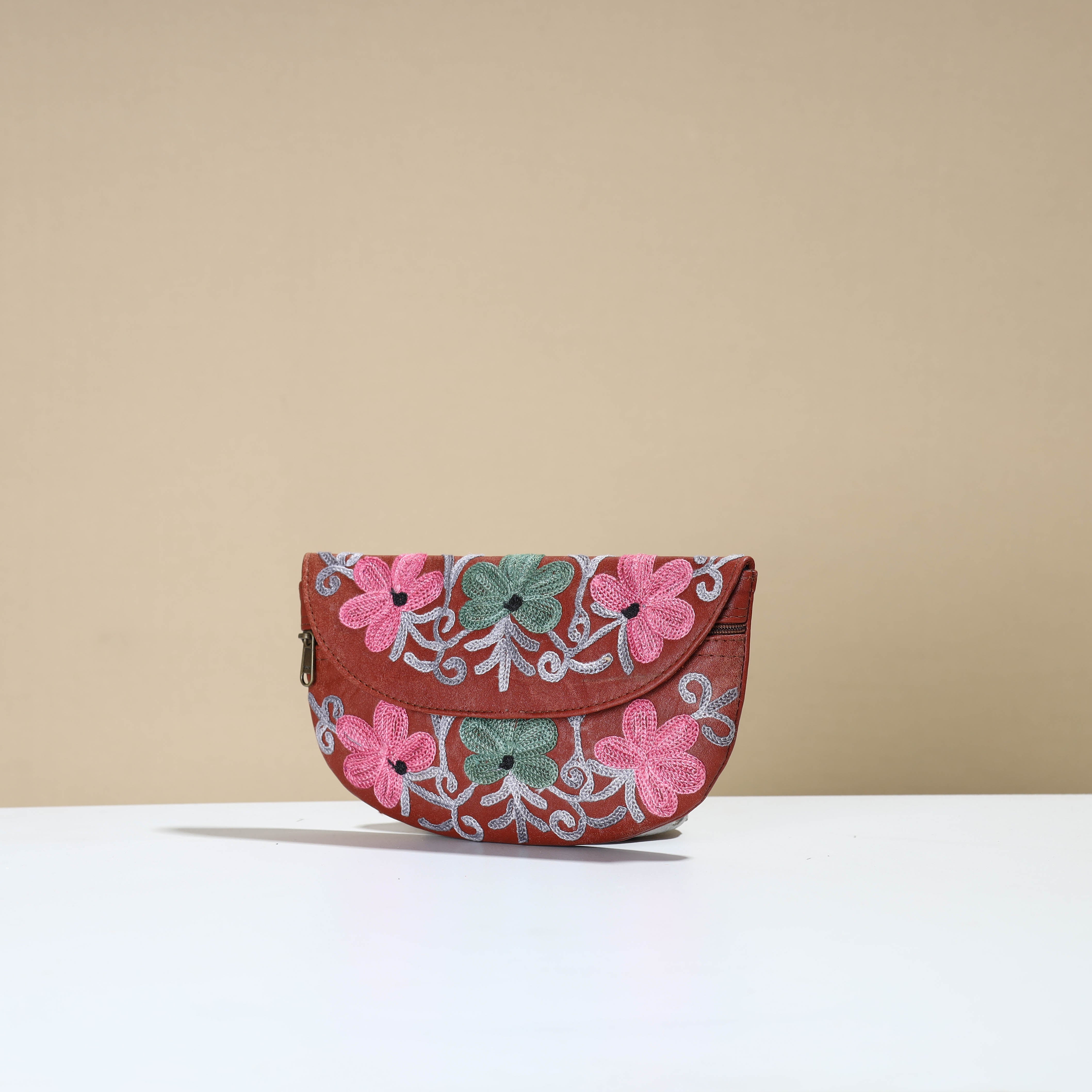 ITOKRI CRAFTS INITIATIVE Brown - Kashmiri Crewel Hand Embroidery Leather Clutch 21 - view 2