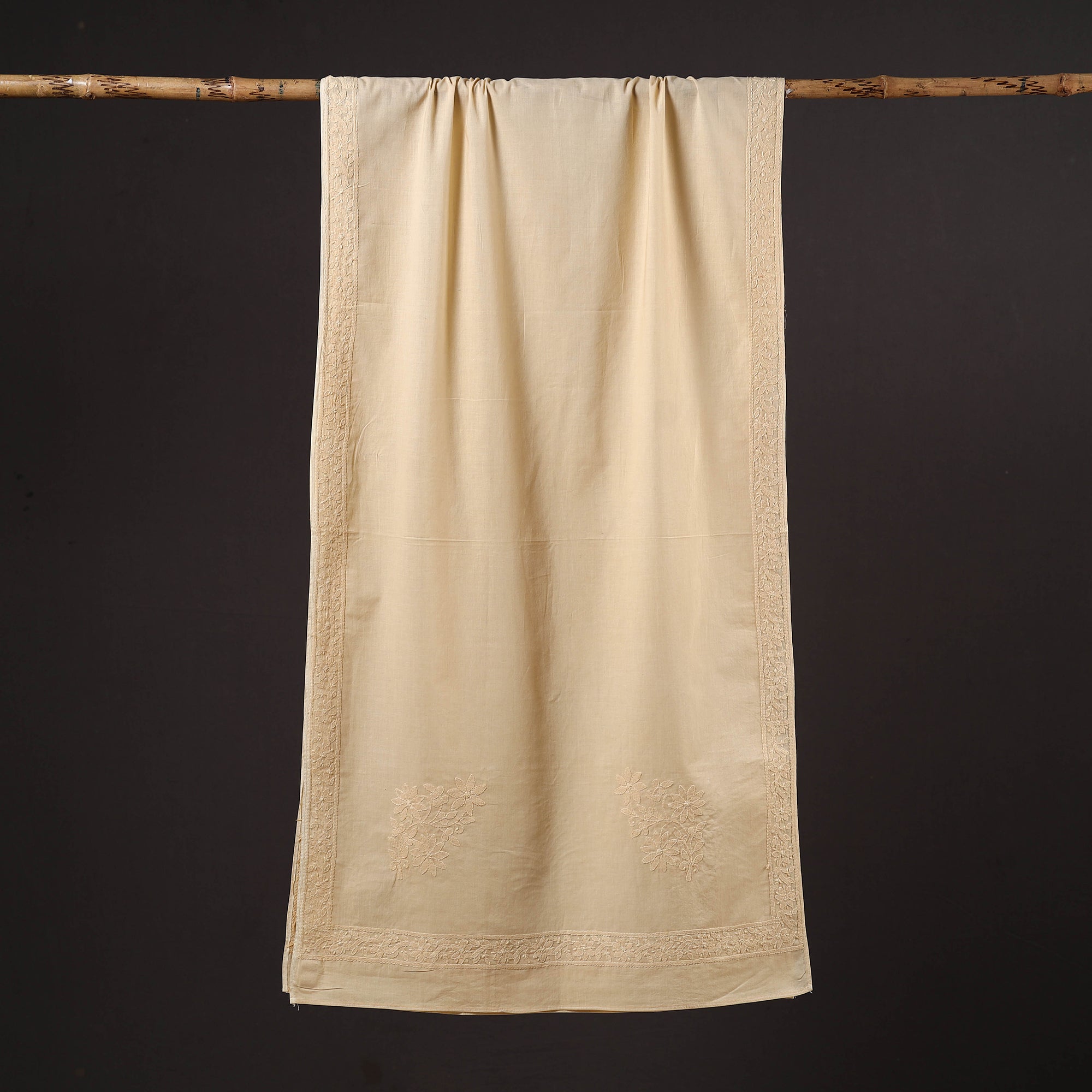 MEHARKI CHIKAN Beige - Hand Embroidered Lucknow Chikankari Cotton Stole 10 - view 3