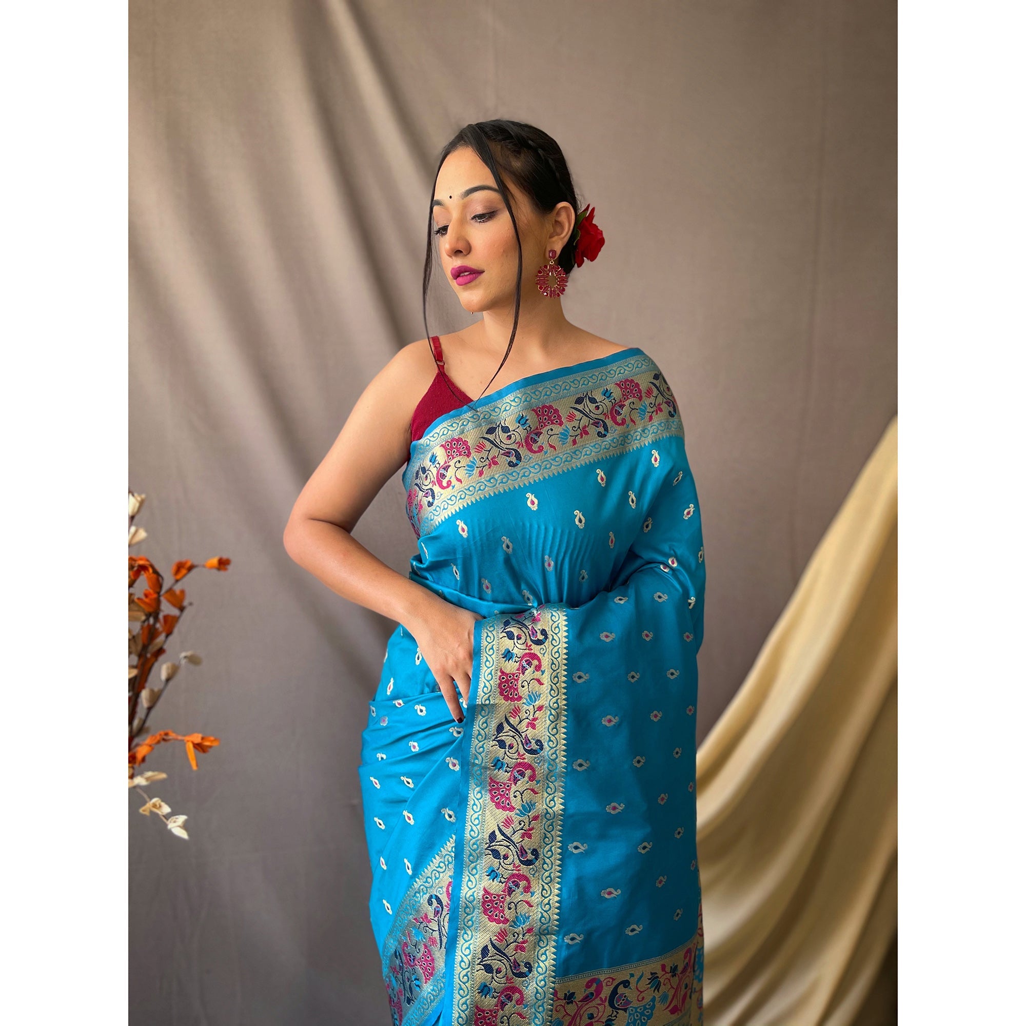 TASARIKA COUTURE Blue - Paithani Firozi Paithani Silk Handwork Saree - view 3