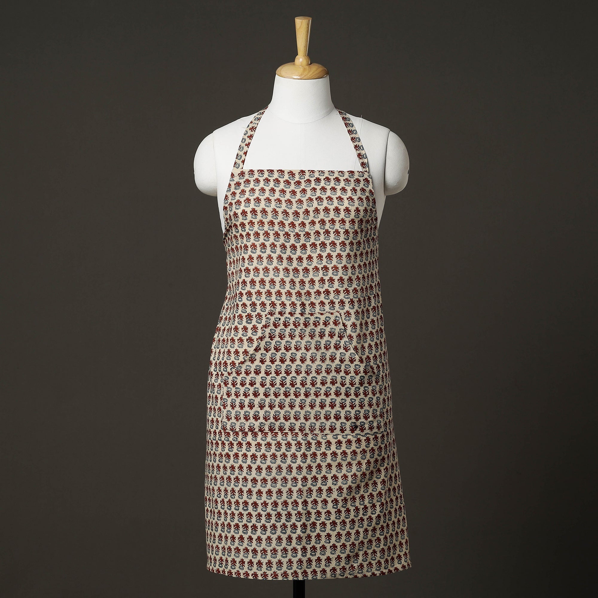 ITOKRI CRAFTS INITIATIVE Ajrakh Block Printed Cotton Apron with Pocket