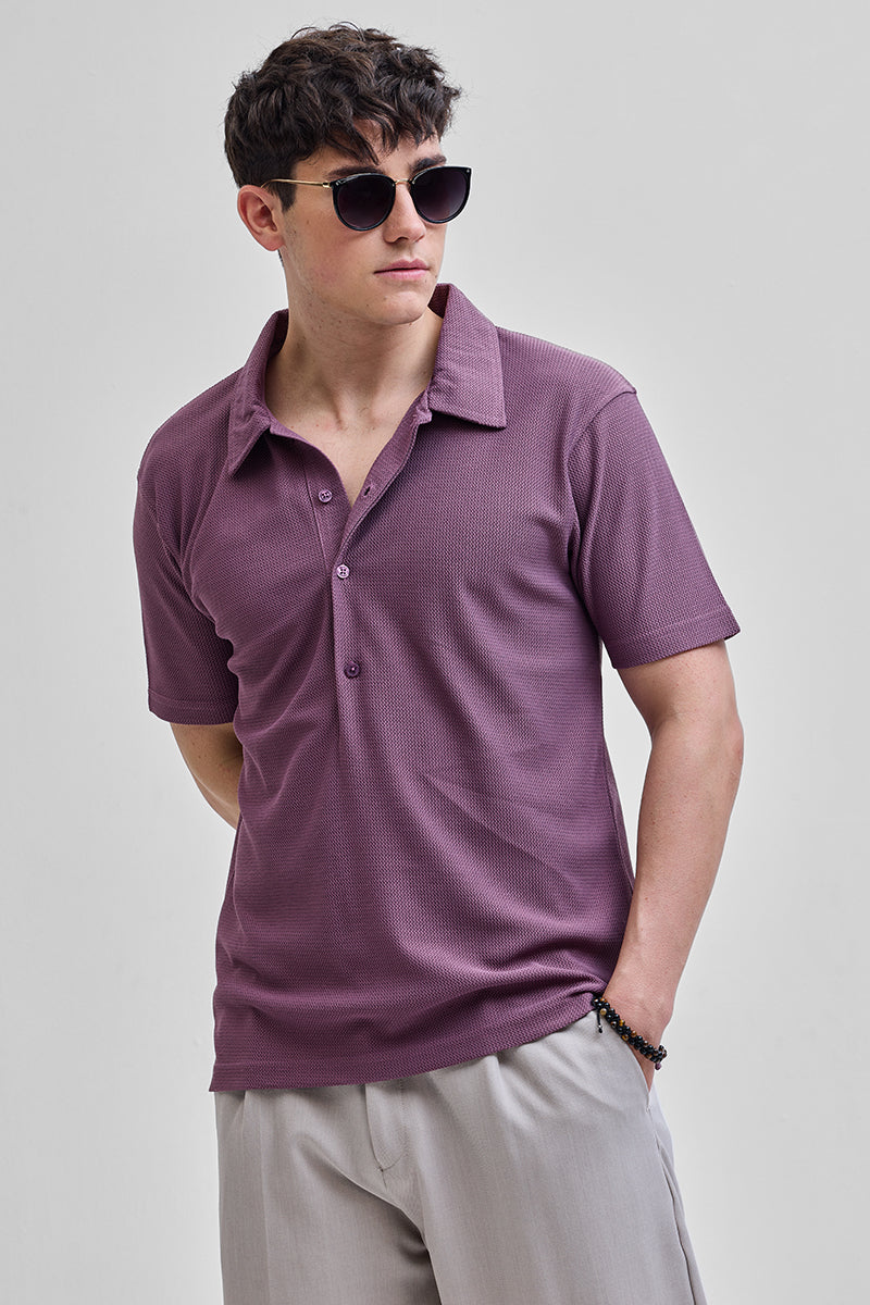SNITCH Purple Textured Polo T-Shirt