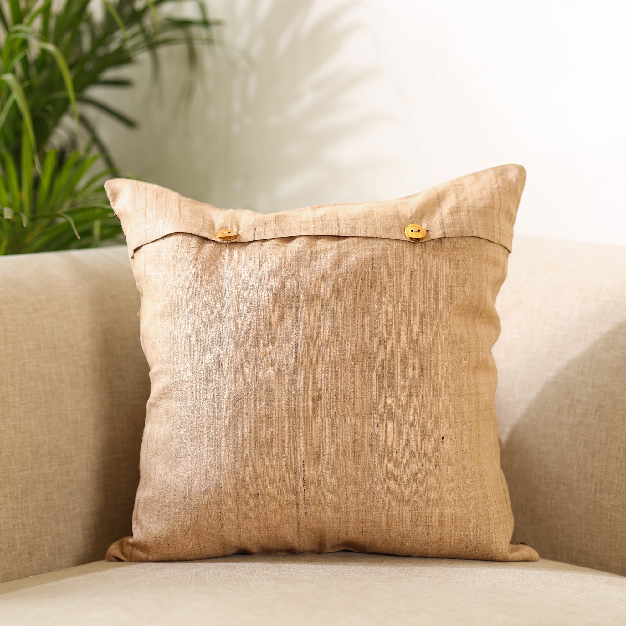 CHHATTISGARH HASTSHILP VIKAS BOARD Brown - Aari Embroidery Sequin Work Mercerised Ghicha Silk Cushion Cover (16 x 16 in) - view 5