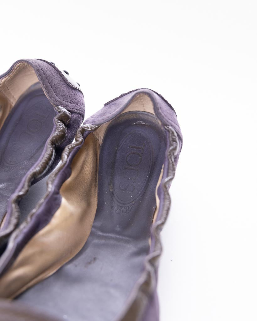 Tods Blue Suede Scrunch Ballet Flats - view 3
