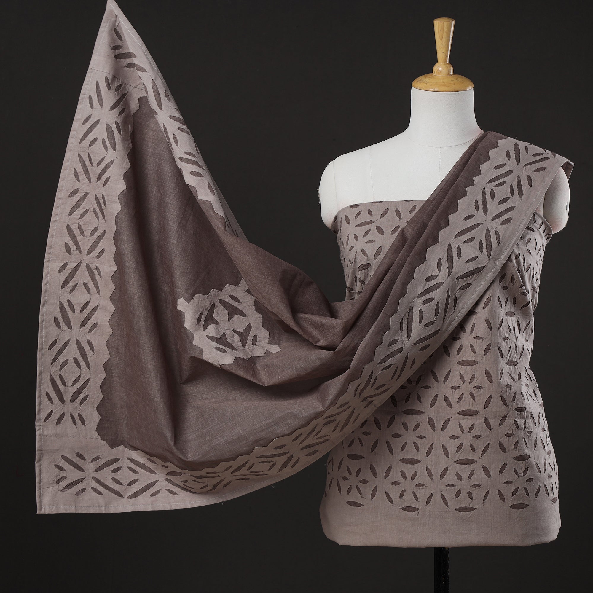 SHADES OF MARUDHARA 3pc Cut Work Cotton Barmer Applique Dress Material 07