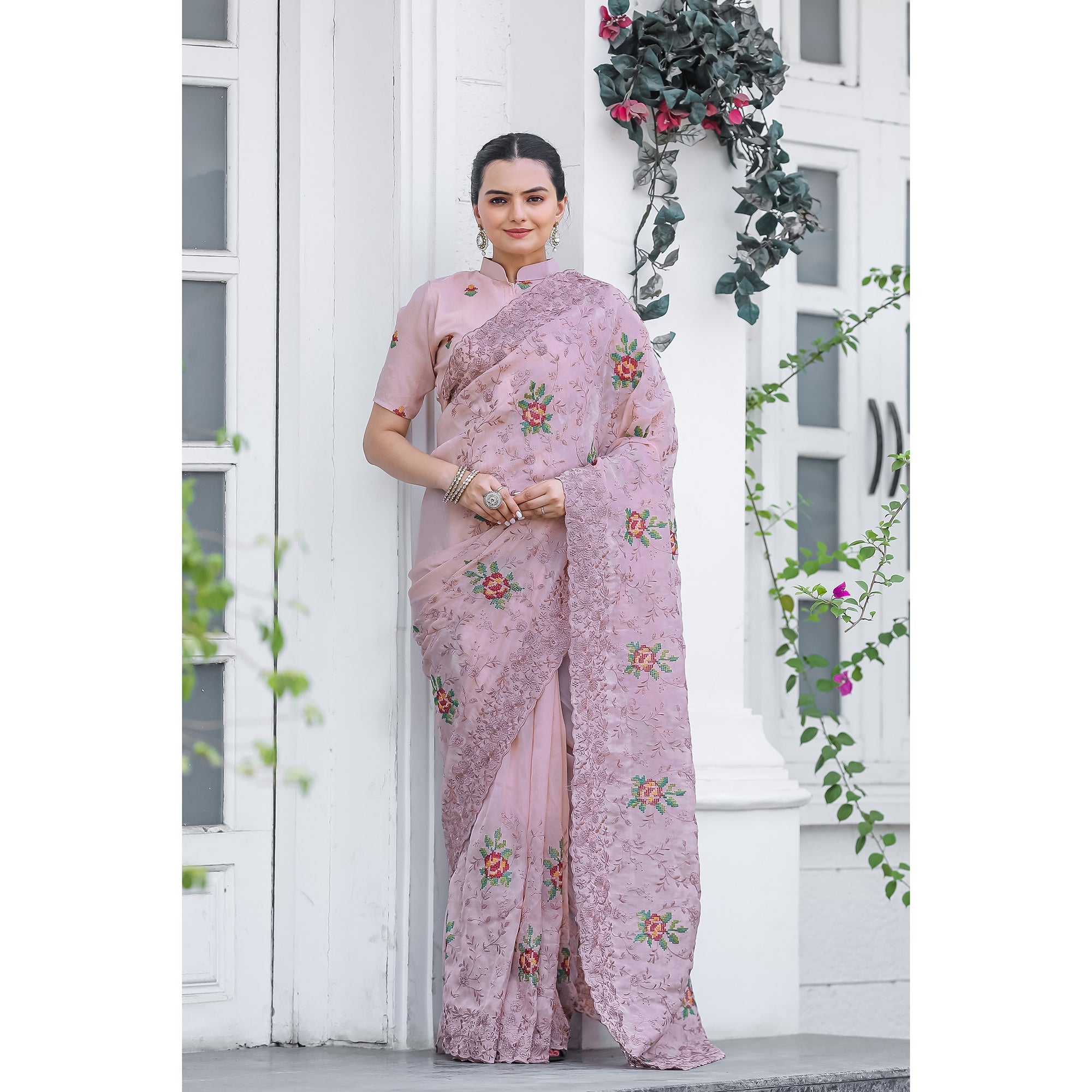 TASARIKA COUTURE Ankita Pink Chiffon Handwork Saree