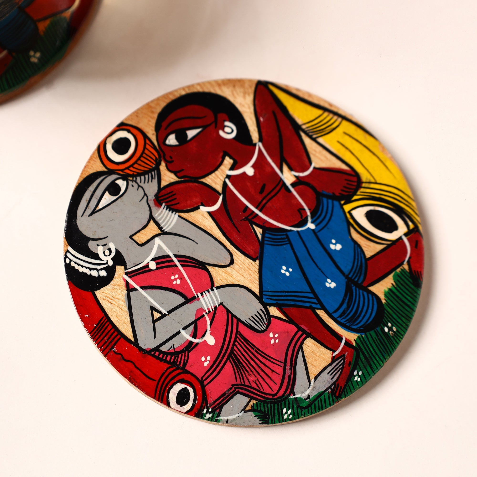ITOKRI CRAFTS INITIATIVE Bengal Patua Handpainted Akashmoni Wooden Coasters (Set of 4) 05 - view 2